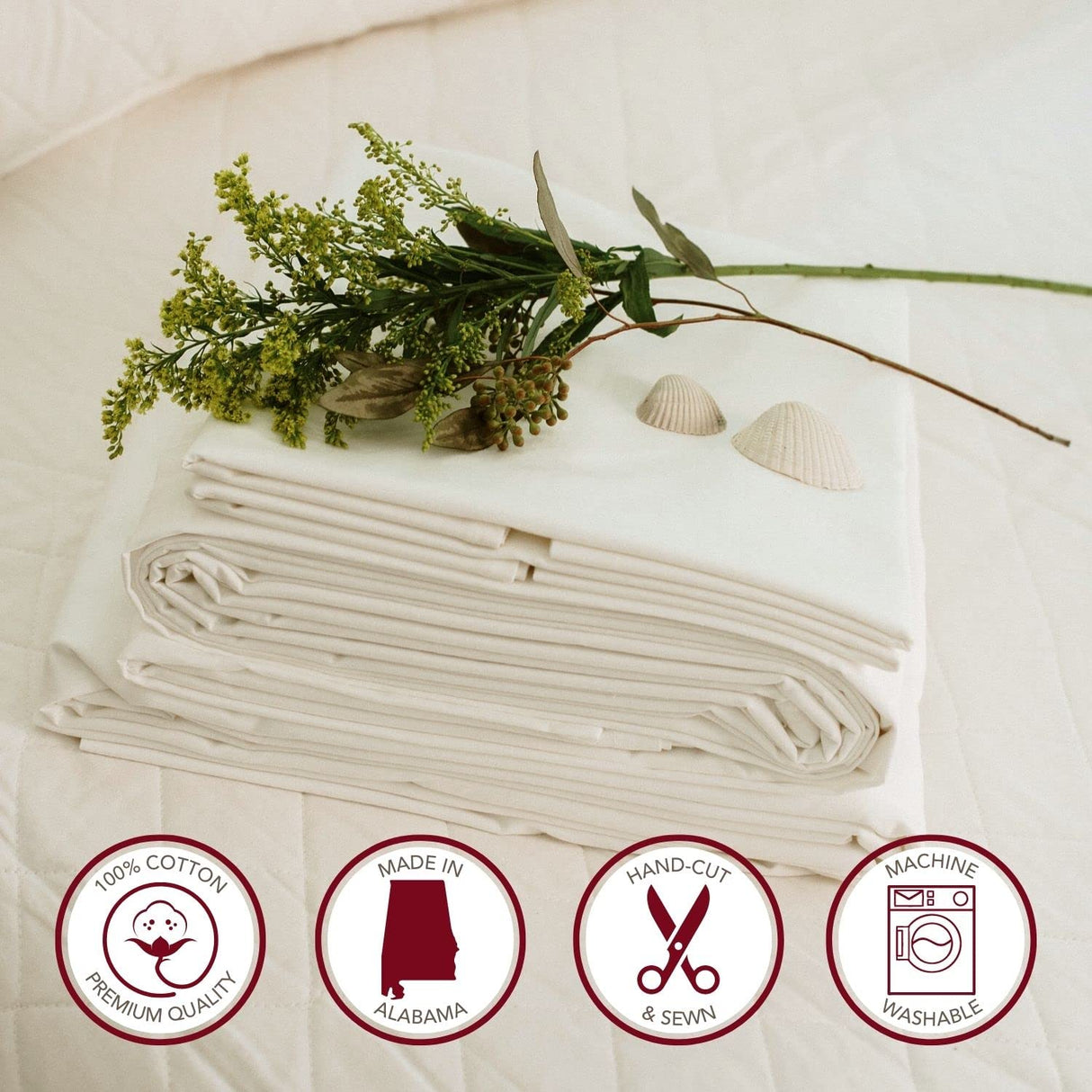 Red Land Cotton Luxury Sheet Set | 100% American Grown Cotton Basics | Premium Hotel Ultra-Soft Lightweight 4 Piece USA Made Deep Pocket Fitted, Flat Sheet, & Pillowcases Percale Weave (Queen/White)