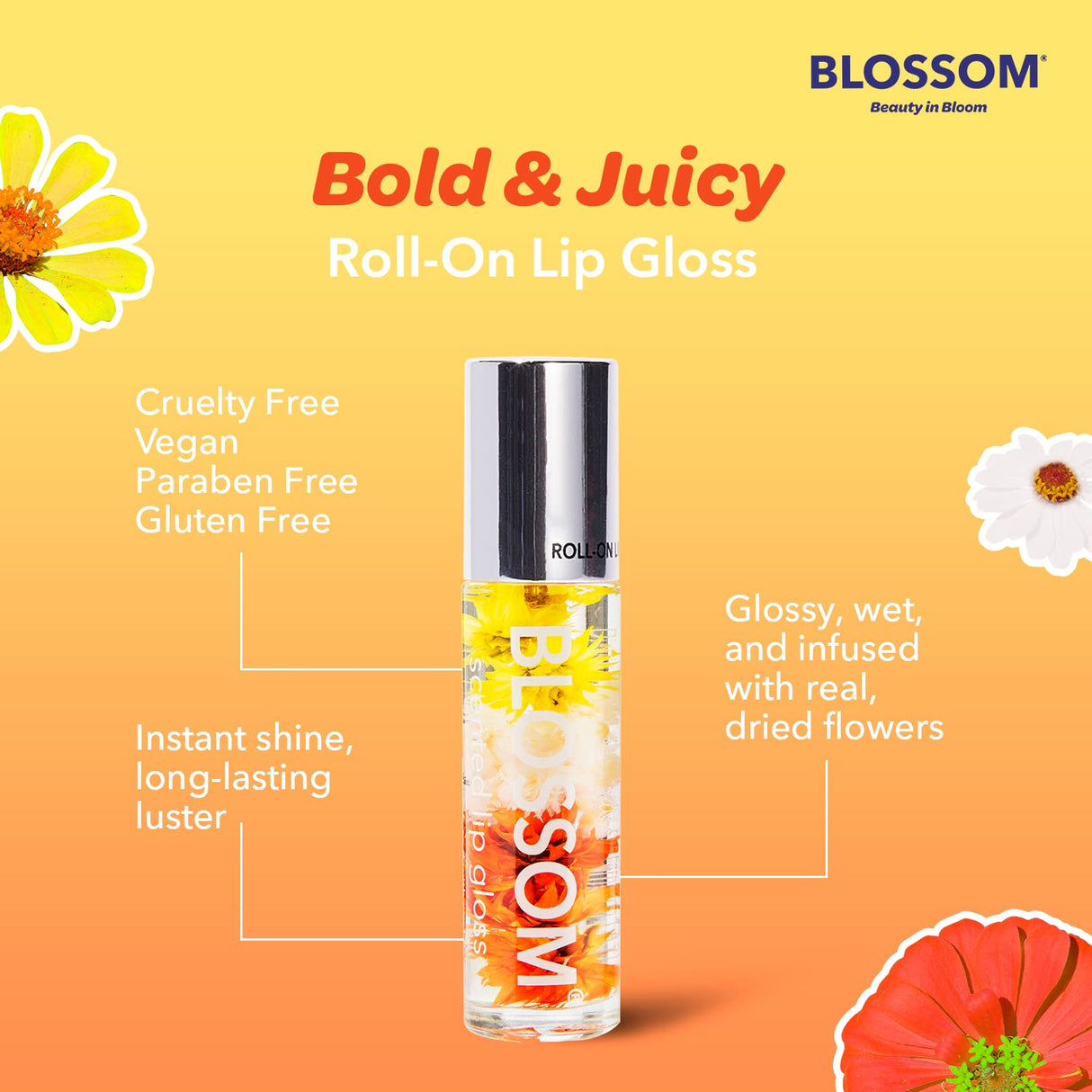 Blossom Scented Roll on Lip Gloss, Infused with Real Flowers, Made in USA, 0.20 fl. oz./5.9ml, Watermelon