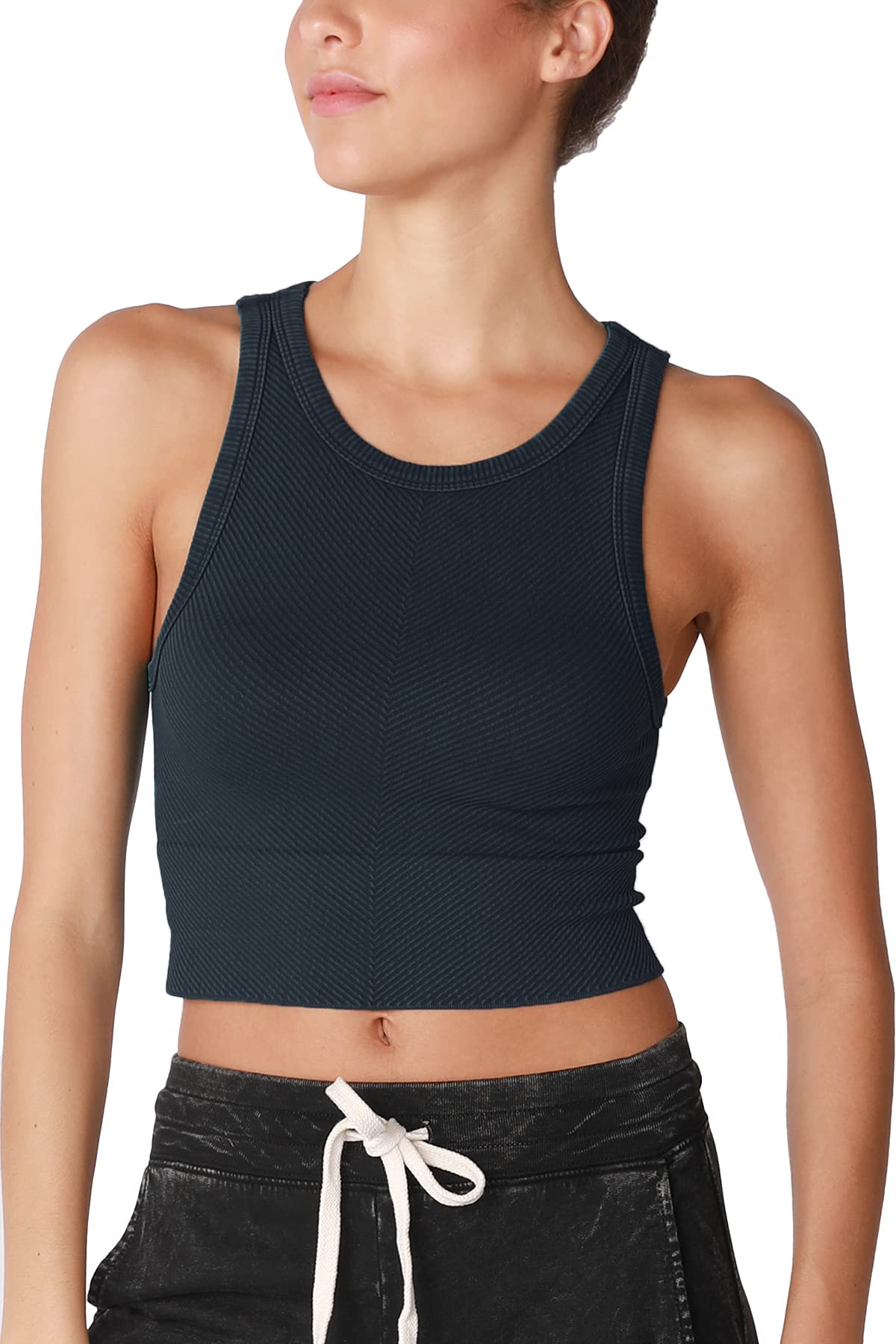 NIKIBIKI Women Seamless Vintage Chevron High Neck Crop Top, Made in U.S.A, One Size