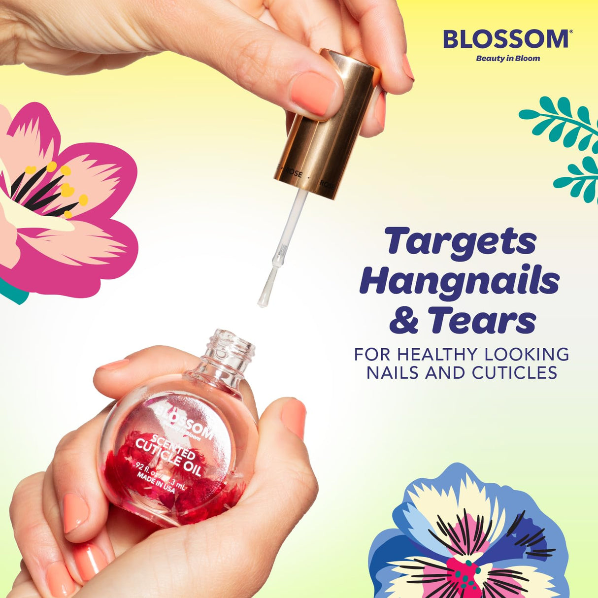 Blossom Scented Cuticle Oil, Infused with Real Flowers, Hydrating, Moisturizing, Strengthening, Made in USA, 0.5 fl. oz, Amazon Exclusive, Watermelon