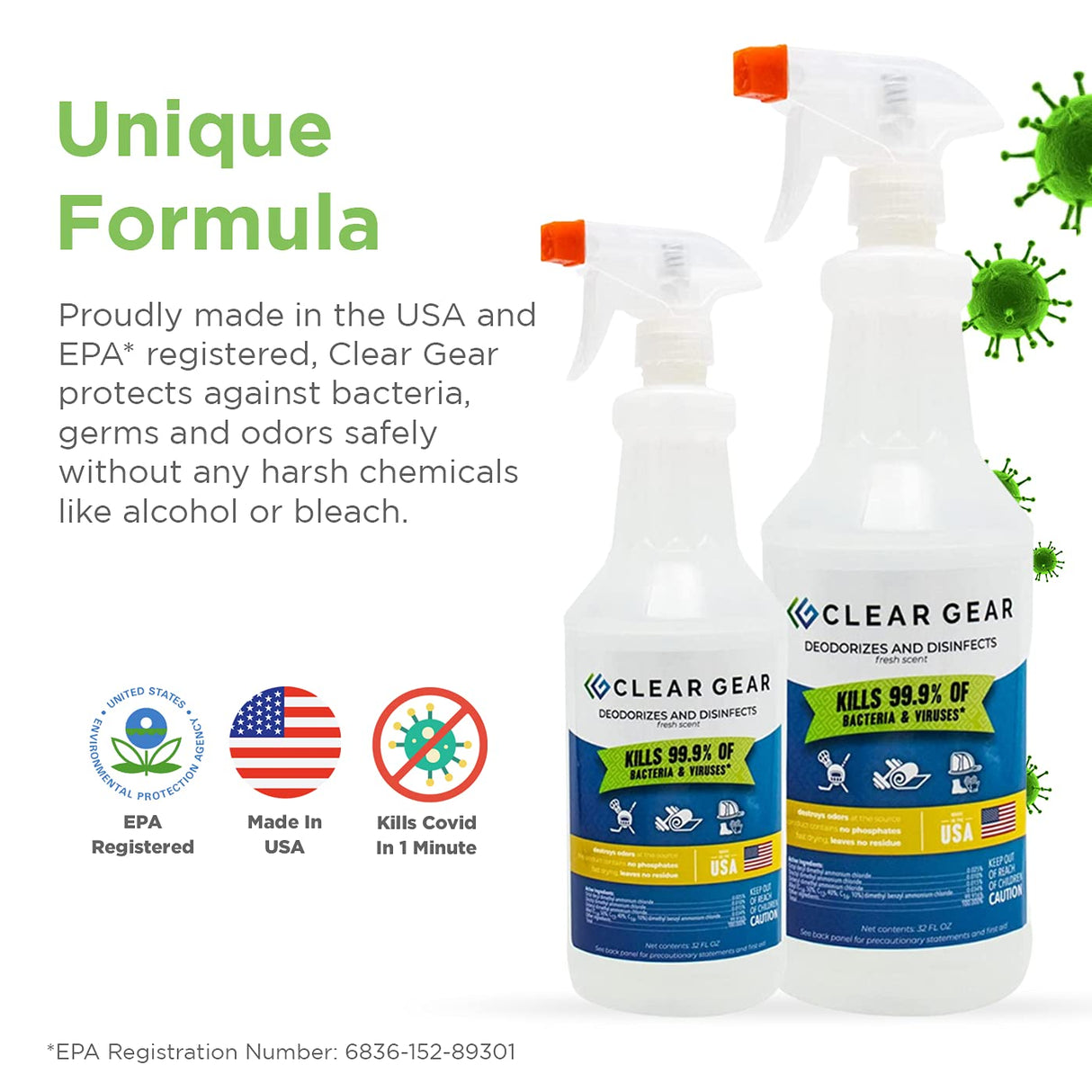 Disinfectant, Cleaner, and Deodorizer For Sports Equipment, Gyms, and Fitness Centers - Mixed Pack - 16 Oz Bottle and 32 Oz Bottle Disinfecting Spray Pack