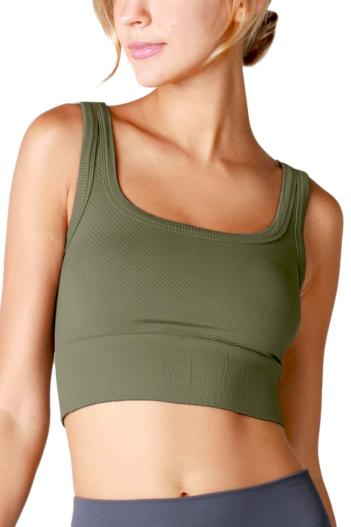 NIKIBIKI Women Seamless Chevron Ribbed Crop Top, Made in U.S.A, One Size