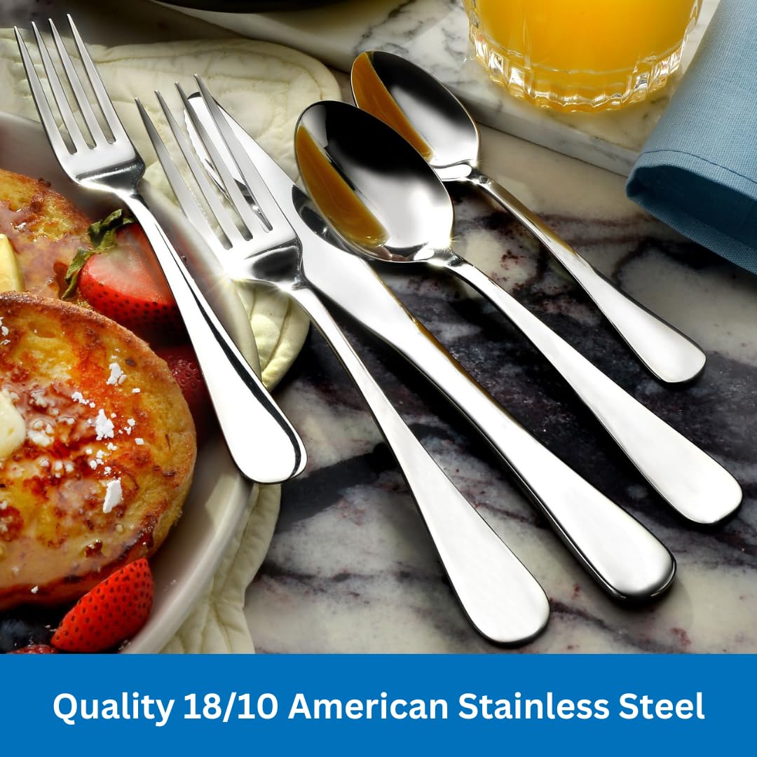 Salad Forks/Dessert Forks Made in USA Set of 12 18/10 Stainless Steel Flatware Mirror Finish Dishwasher Safe TAA HubZone, Buy American Compliant Annapolis Silverware Made by Sherrill Manufacturing