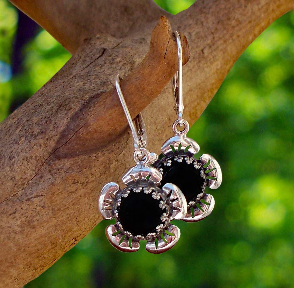 Bottled Up Designs Handmade Bloom Once More Earrings, Recycled Vintage Glass, Sterling Silver, Eco Friendly, Made in USA, Birthday Gifts, Mothers Day, Women, Anniversary (Olive Wine Bottle)