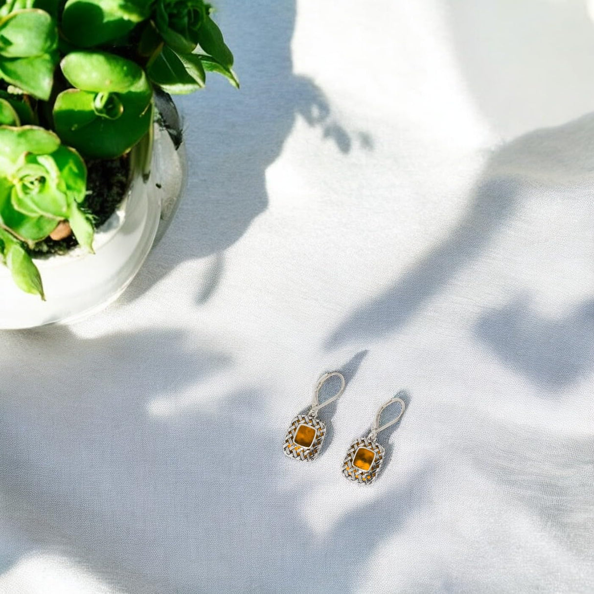 Bottled Up Designs Handmade Vintage Quilted Square Leverback Earrings, Sterling Silver, Eco Friendly, Made in USA, Birthday Gifts, Mothers Day, Women (Cobalt)