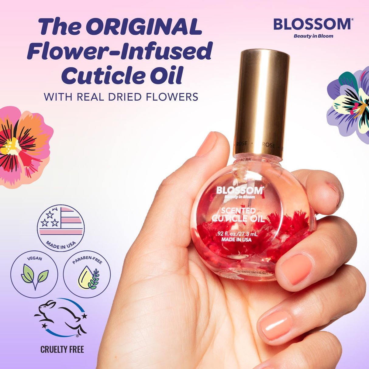 Blossom Scented Cuticle Oil, Infused with Real Flowers, Hydrating, Moisturizing, Strengthening, Made in USA, 0.5 fl. oz, Amazon Exclusive, Watermelon