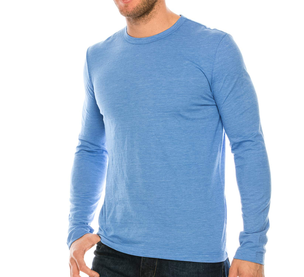 YURO-K Men's Binded Neck Premium Tri-Blend Classic Long Sleeve Crew Neck T-Shirt S-XX Large