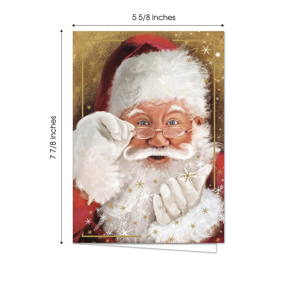 Masterpiece Sparkling Santa Christmas Cards / 16 Festive Holiday Cards Set With White Envelopes / 5 5/8" x 7 7/8" Winter Gold Foil Greeting Cards With Inside Verse/Made In The USA