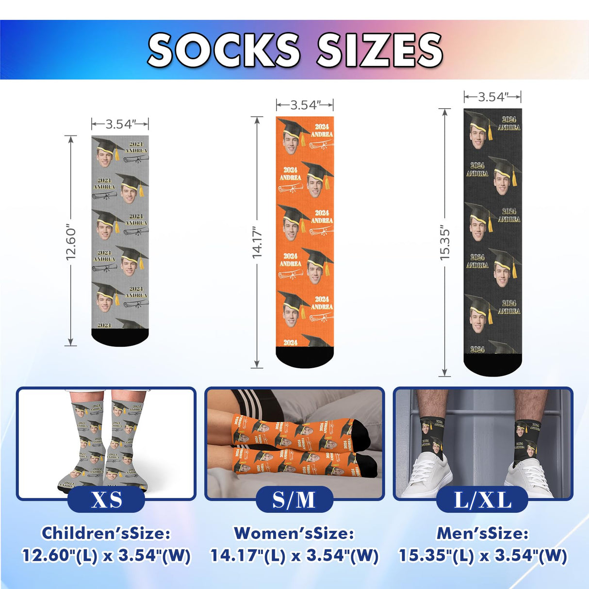 Custom Socks with Picture:Made in USA,Customized Face Socks,Personalized Socks Memorial Gift for Men Women Kid