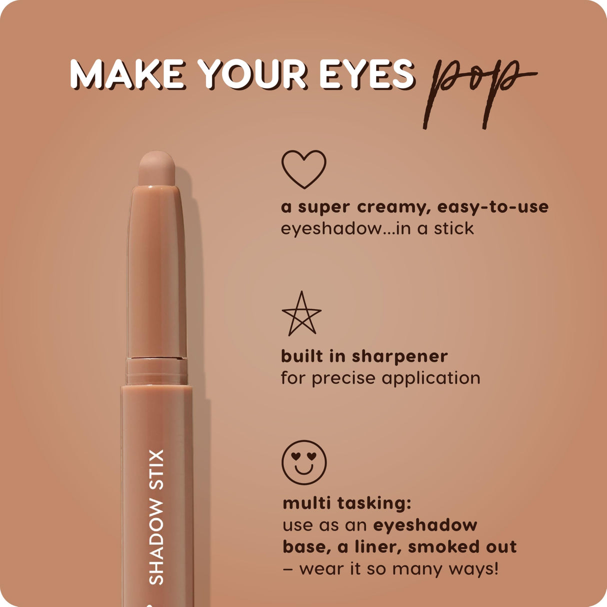 ColourPop Shadow Stix - Cream Eyeshadow Stick with Long-Lasting Color - Multi-Use Cream Makeup with a Built-In Sharpener & Precise Tip for Easy Application - Bare With Me (0.05 oz)
