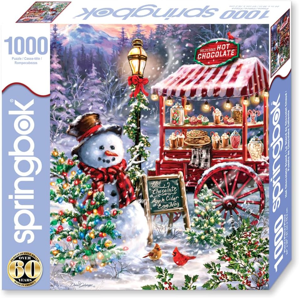 Springbok - Hot Chocolate Stand - 1000 Piece Jigsaw Puzzle- Join Our Snowman for Hot Chocolate and Treats This Holiday Season