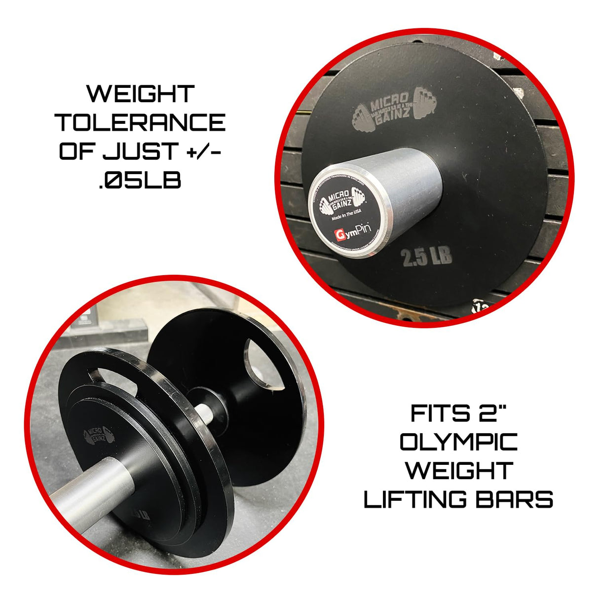 Micro Gainz Steel Olympic Barbell Weight Set of 2 Plates, 2.5lb, 5lb or 10lb, Plate Set Designed for Strength Training & Loading Bar Weights, Made in USA