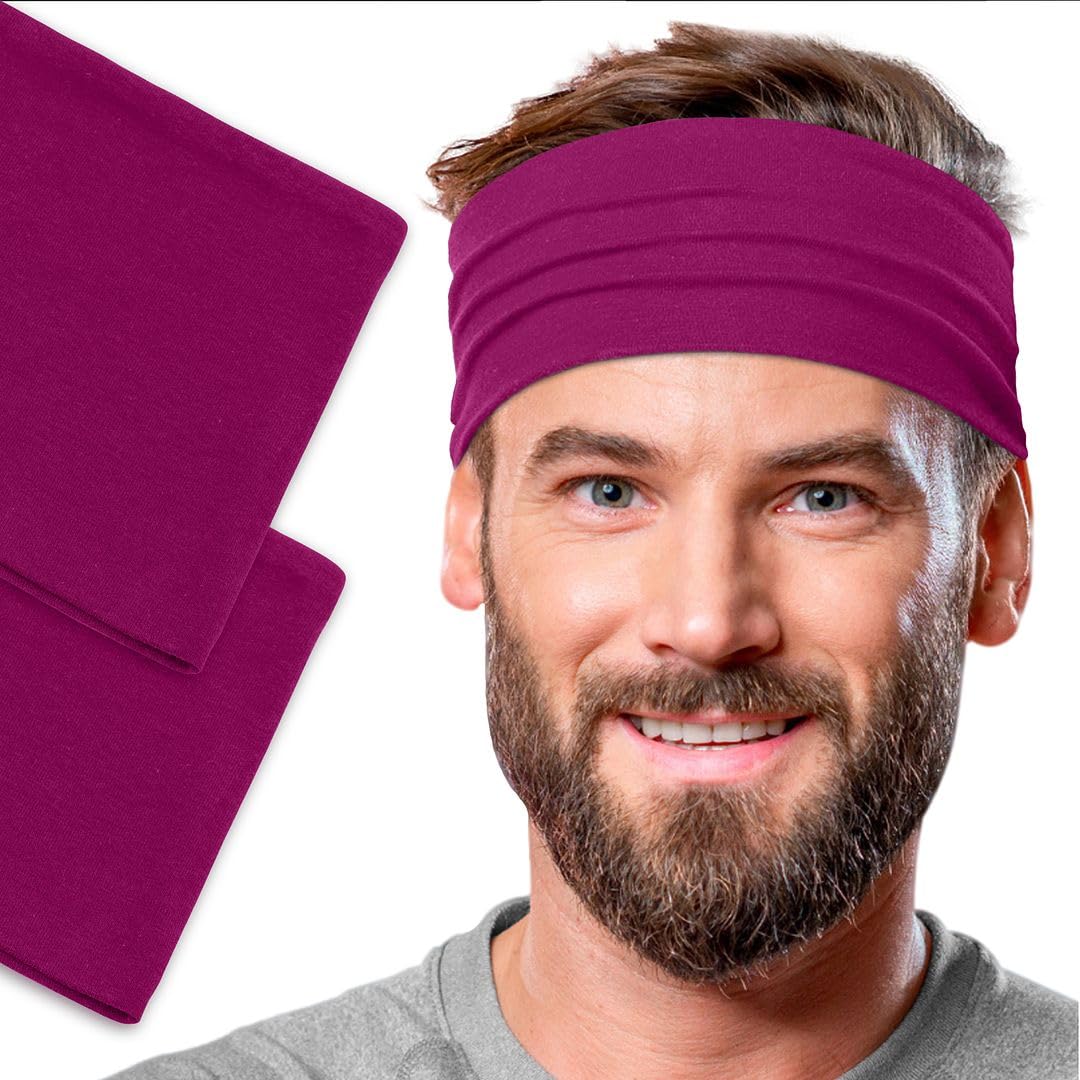 Men's Cotton Headbands Sweatbands 5" Wide Sports Fitness Yoga Fashion Made in USA