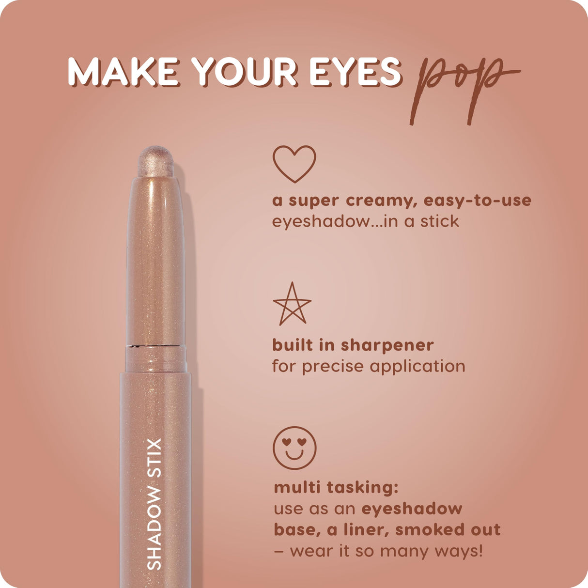 ColourPop Shadow Stix - Cream Eyeshadow Stick with Long-Lasting Color - Multi-Use Cream Makeup with a Built-In Sharpener & Precise Tip for Easy Application - Bare With Me (0.05 oz)