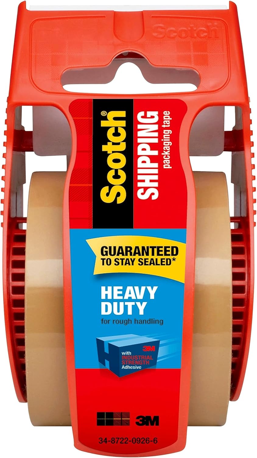 Scotch Heavy Duty Shipping Packaging Tape, 1.88"x 49.2 yd, Great for Packing, Shipping & Moving, Tan, 1 Dispensered Roll (347)
