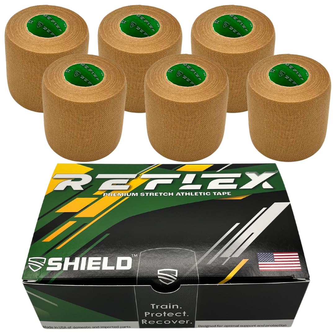 Shield Reflex | Stretch Athletic Tape, Tear by Hand, Made in USA, Thin, Flexible, Elastic Sports Tape, Spatting Football Tape 6 Pack (Midnight Blue, 2 Inch)
