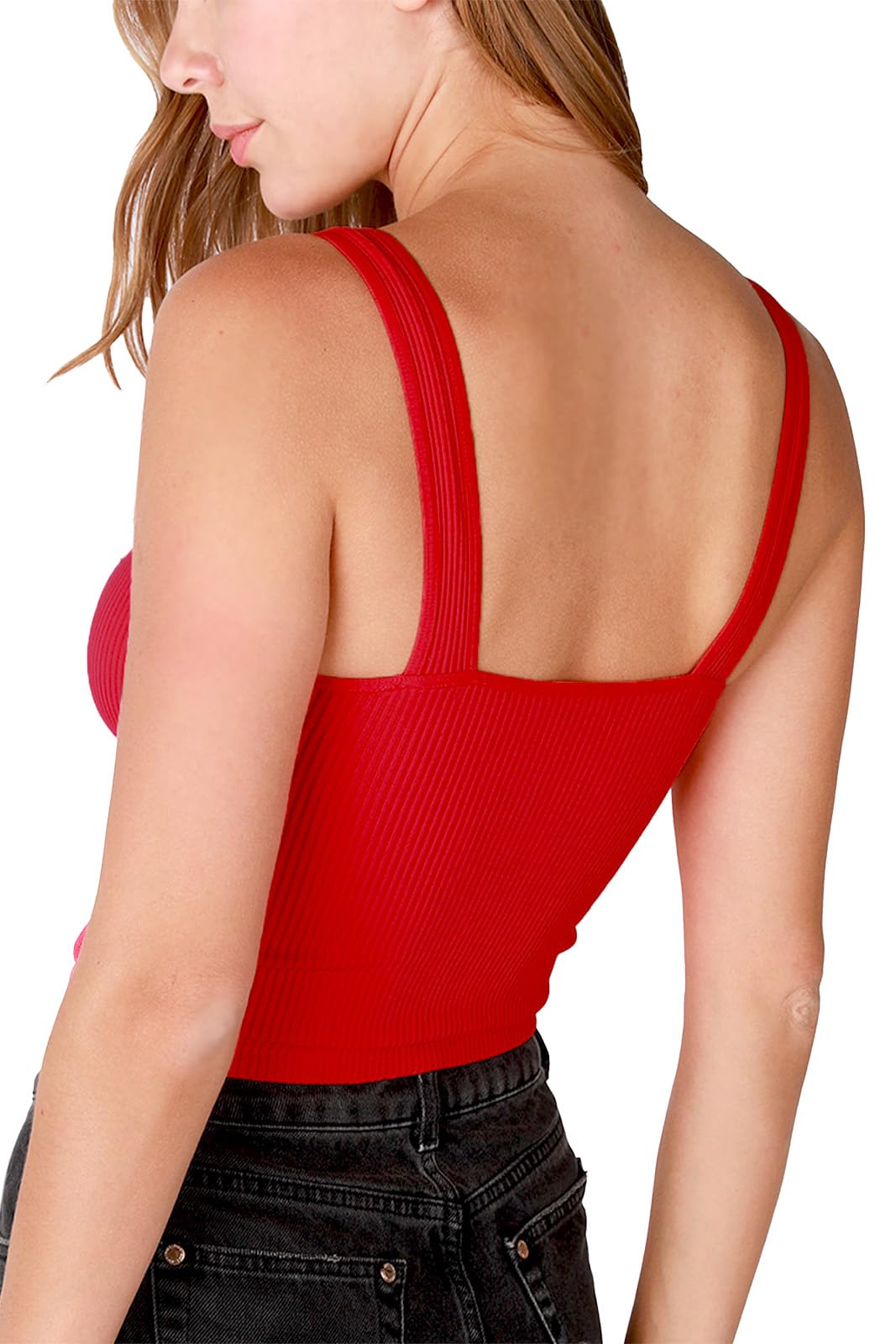 NIKIBIKI Women Seamless V-Neck Ribbed Crop Top, Made in U.S.A, One Size