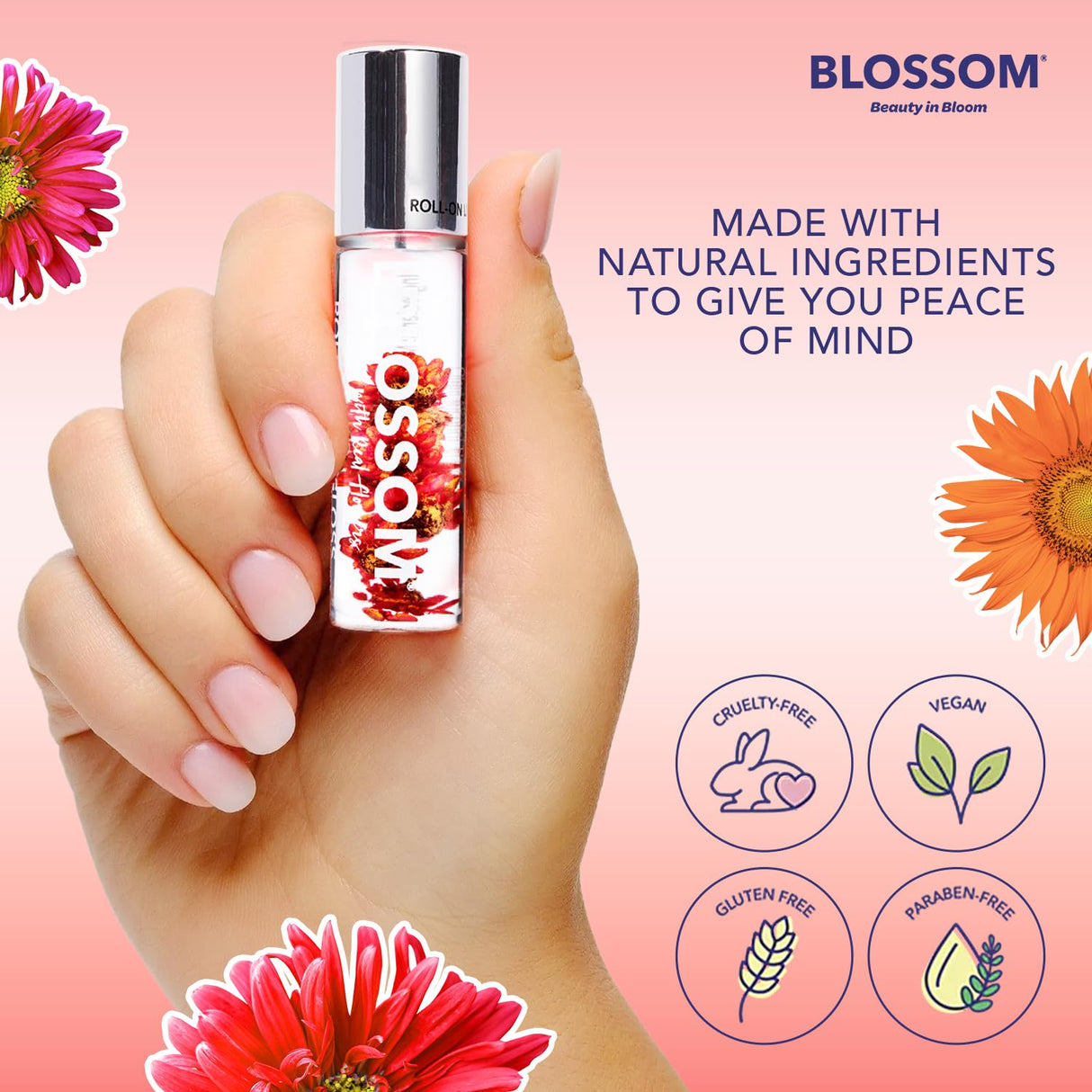 Blossom Scented Roll on Lip Gloss, Infused with Real Flowers, Made in USA, 0.20 fl. oz./5.9ml, Watermelon