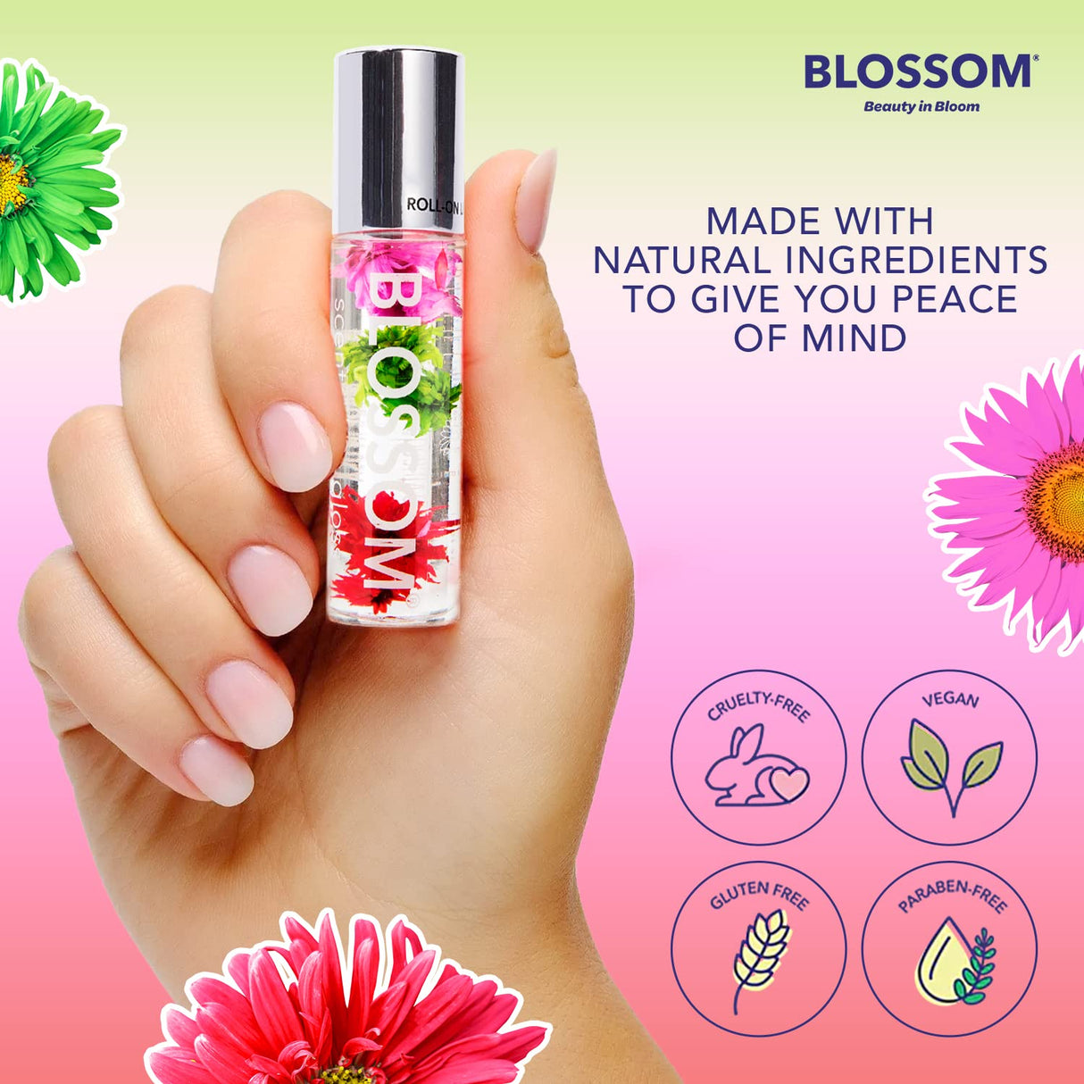 Blossom Scented Roll on Lip Gloss, Infused with Real Flowers, Made in USA, 0.20 fl. oz./5.9ml, Watermelon