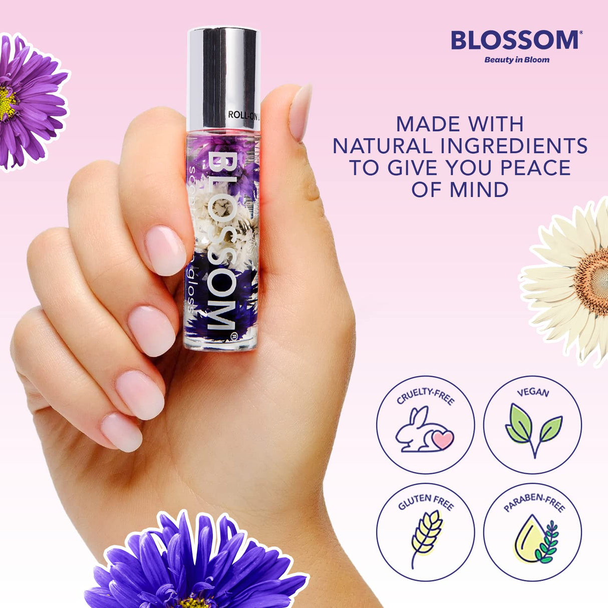 Blossom Scented Roll on Lip Gloss, Infused with Real Flowers, Made in USA, 0.20 fl. oz./5.9ml, Watermelon