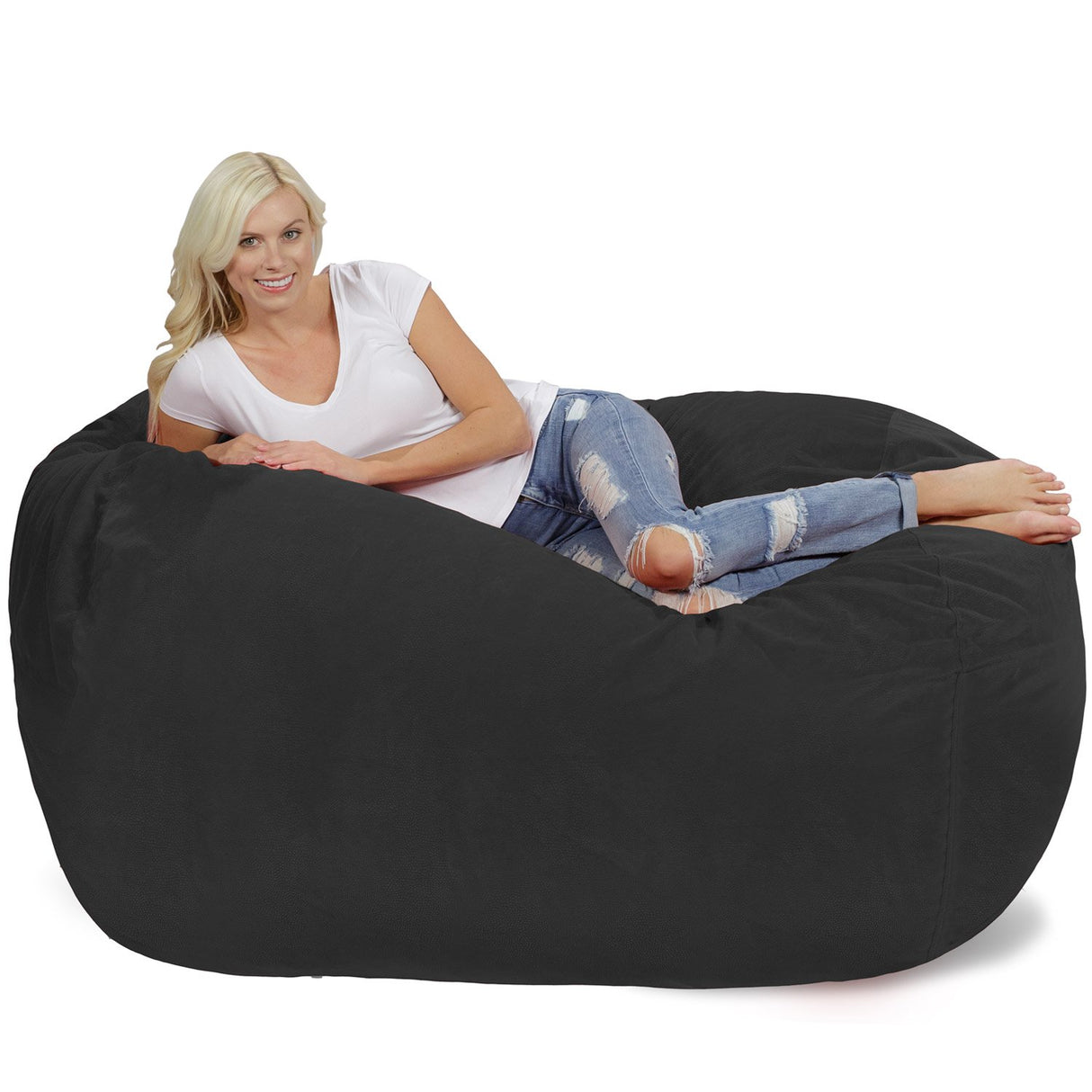 Chill Sack Bean Bag Chair: Huge 6' Memory Foam Furniture Bag and Large Lounger - Big Sofa with Soft Micro Fiber Cover - Red Furry