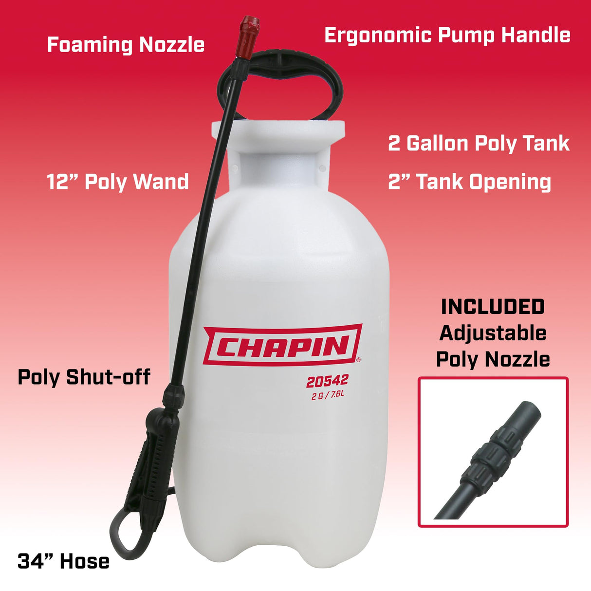 Chapin International 20541 1 Gallon Lawn & Garden Multi-purpose Sprayer with Foaming and Adjustable Nozzles, Made in the USA, 1-pack, Translucent White