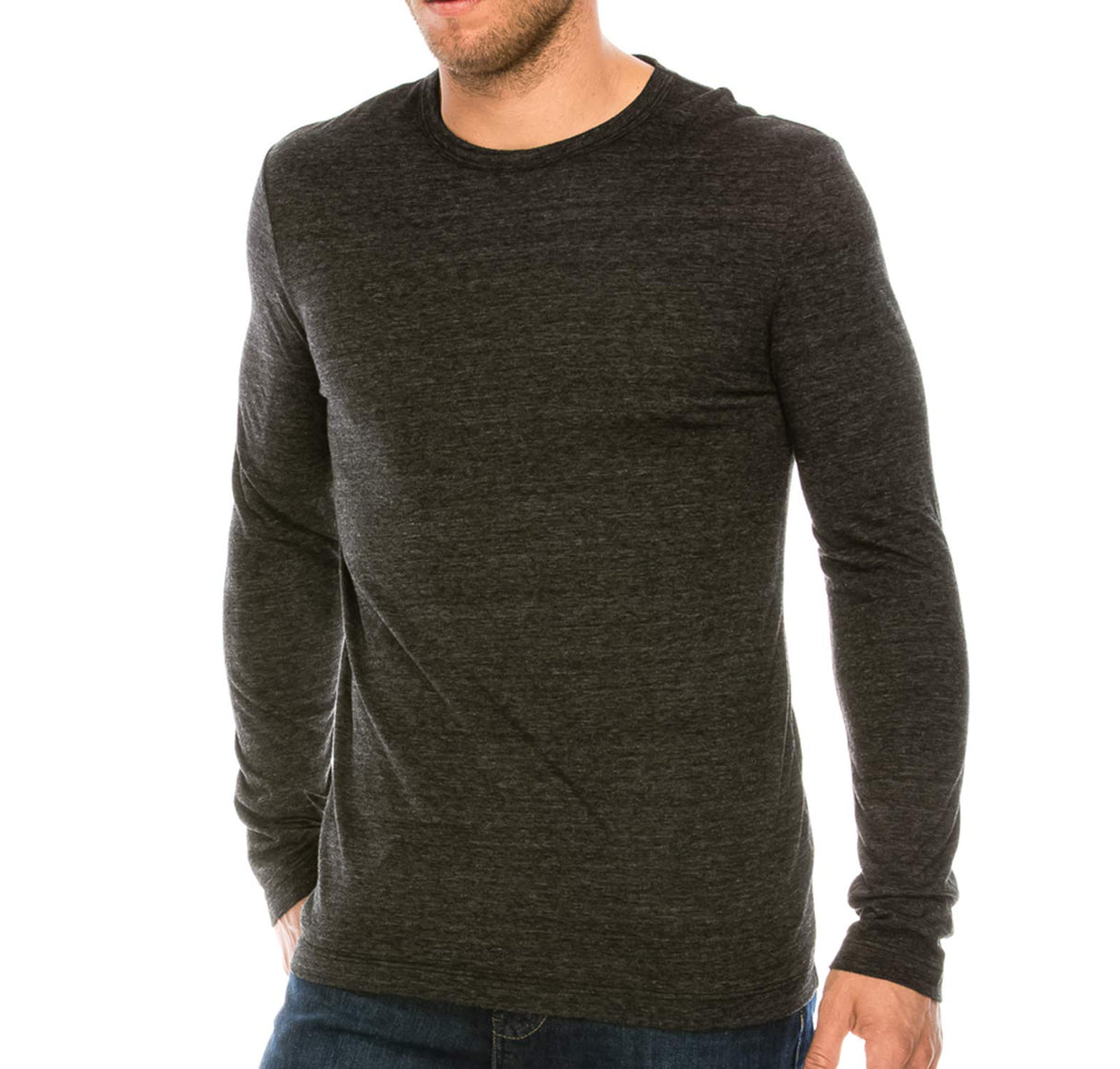 YURO-K Men's Binded Neck Premium Tri-Blend Classic Long Sleeve Crew Neck T-Shirt S-XX Large