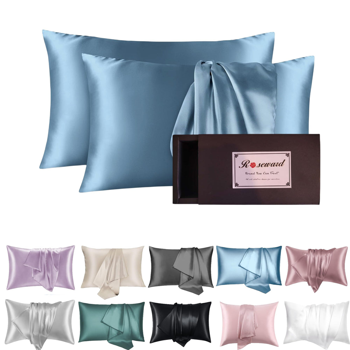 Silk Pillow Cases with Zipper Made in USA-Organic 19 Momme Mulberry Silk Pillowcase for Hair and Skin-6A Grade, Dark Grey, Anti Wrinkle, Anti Acne (Slate Grey 2 Pack, Queen 20''x30'')