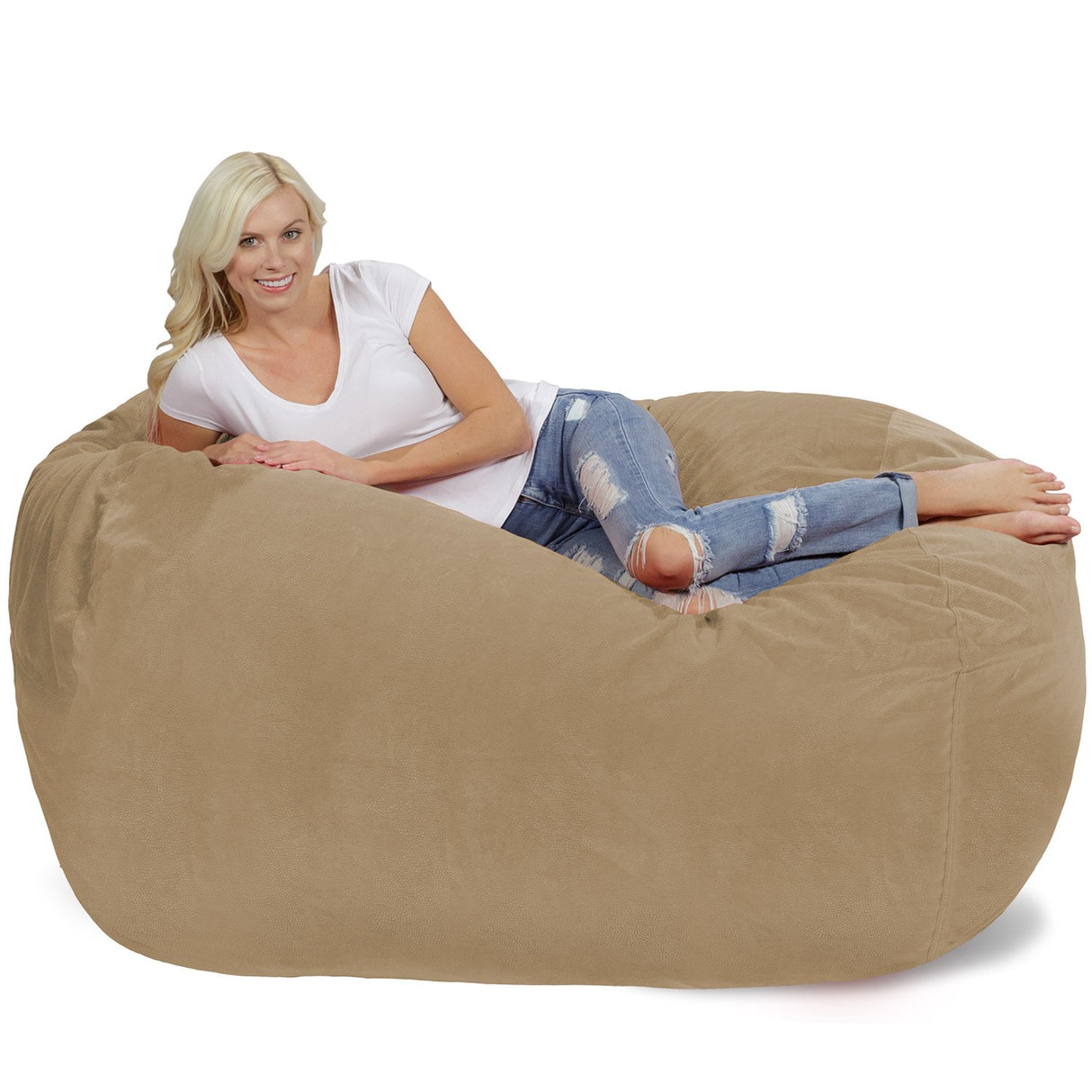 Chill Sack Bean Bag Chair: Huge 6' Memory Foam Furniture Bag and Large Lounger - Big Sofa with Soft Micro Fiber Cover - Red Furry