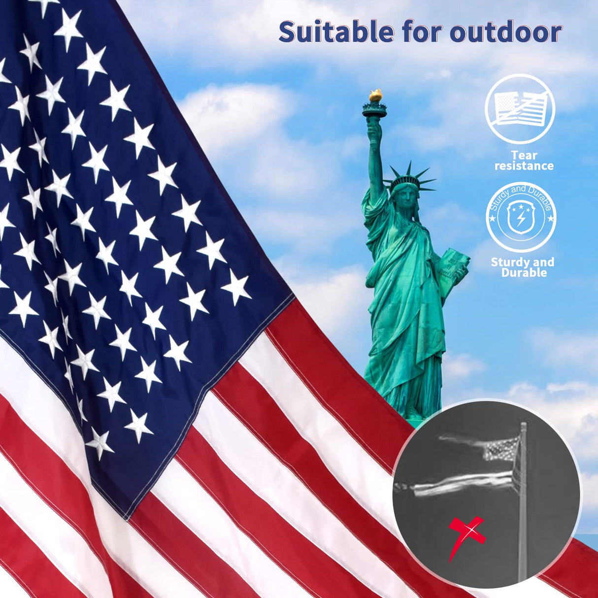 100% Made in USA American Flags 3x5 Ft Outside,American Flag Outdoor Heavy Duty,Us Flag 3x5 Longest Lasting Usa Flag, Built For Outdoor Use,(100% In Usa)
