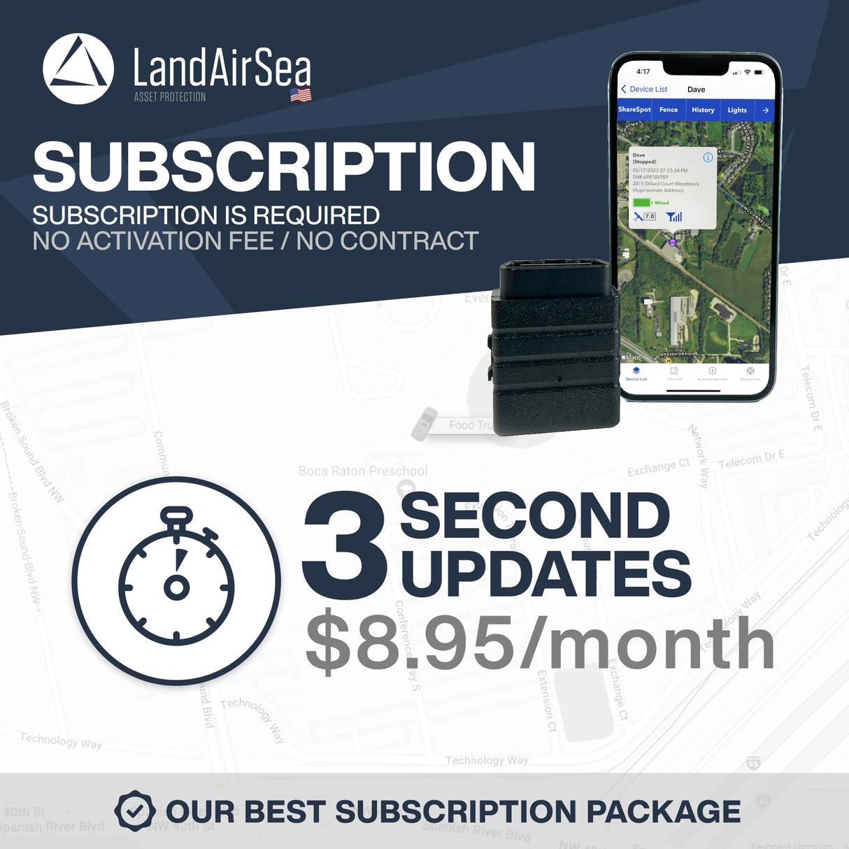 LandAirSea Sync + 12 Month Prepaid Subscription. Global GPS Tracker for Vehicles. Real-Time Tracking for Vehicle, Assets, Teens, and Elderly.