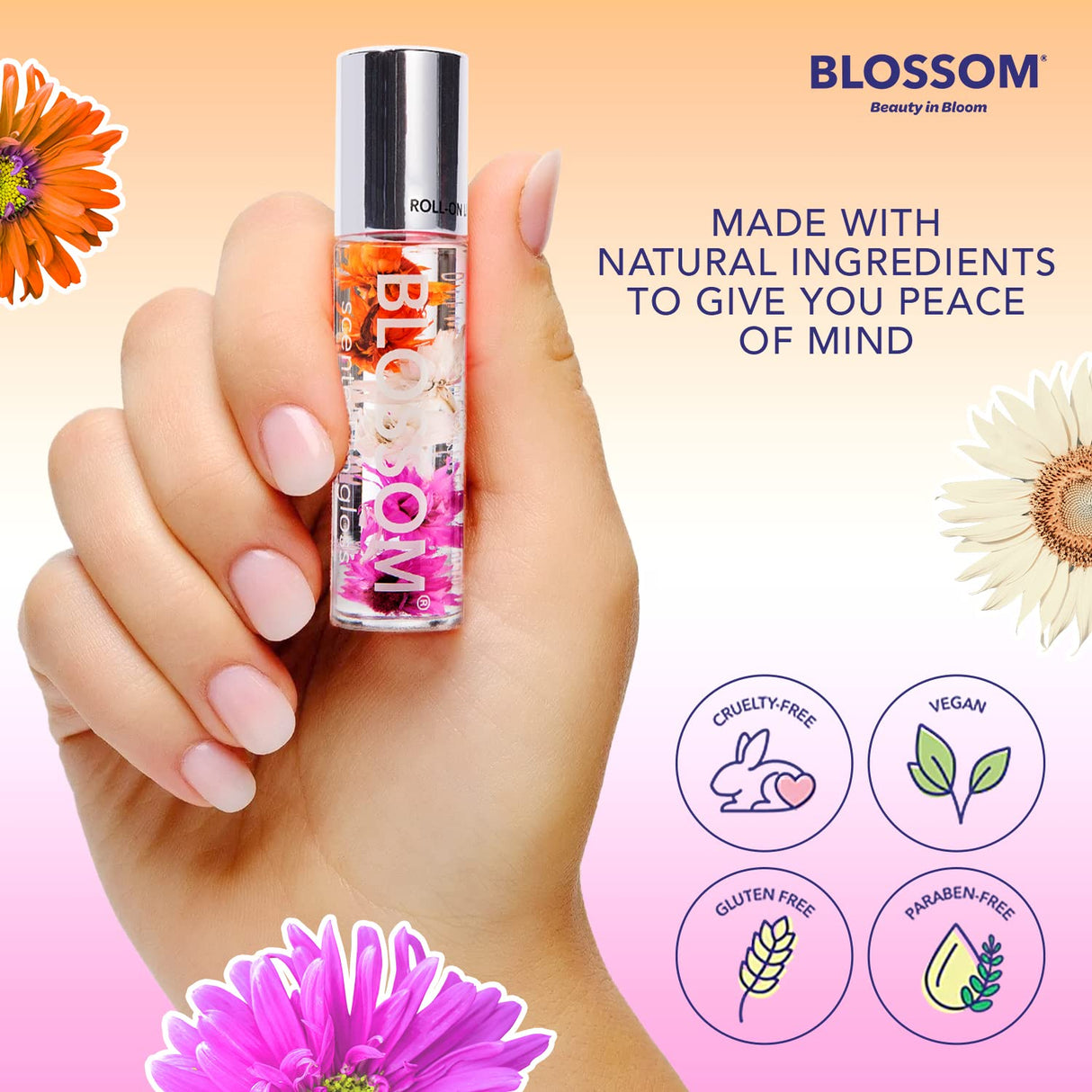 Blossom Scented Roll on Lip Gloss, Infused with Real Flowers, Made in USA, 0.20 fl. oz./5.9ml, Watermelon