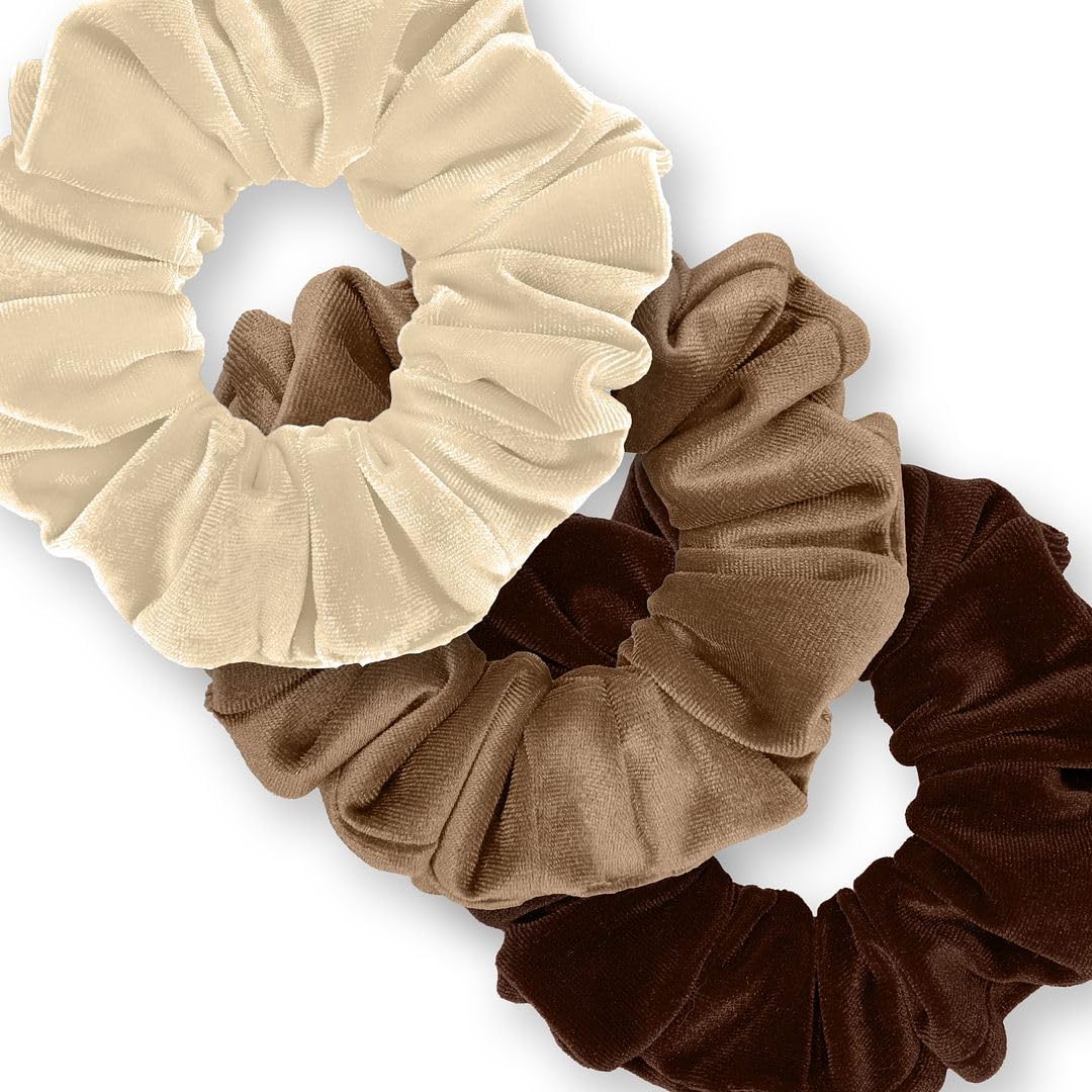 Velvet Scrunchies 3-Pack Gift Set Premium Plush Ponytail Holder Made in the USA Burgundy Forest Black