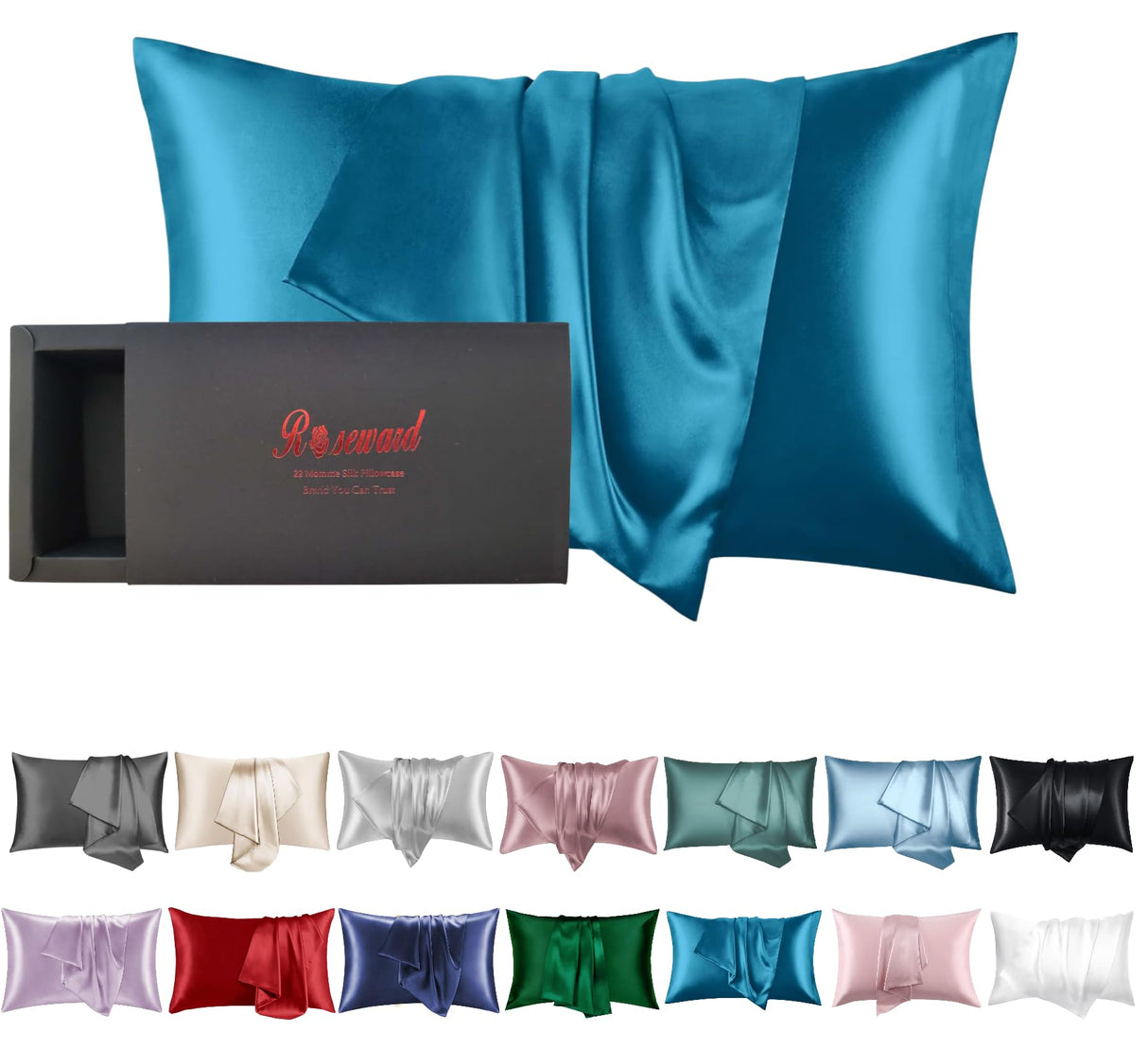 Oeko-TEX Certified Mulberry Silk Pillow Cases Green for Christmas Made in USA, 100% Silk Pillowcase with Zipper, 6A Grade 22 Momme Pure Silk Gift Set, 1 Pcs 20"x30" (Queen, Emerald)