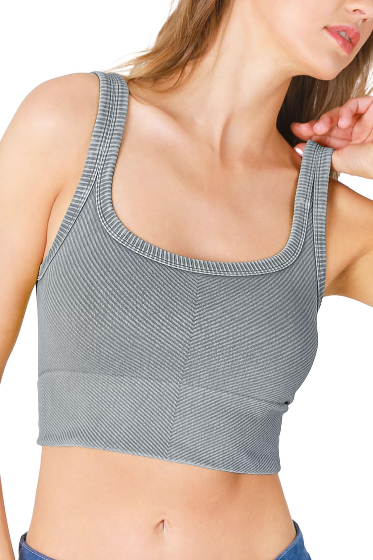 NIKIBIKI Women Seamless Vintage Chevron Ribbed Crop Top, Made in U.S.A, One Size