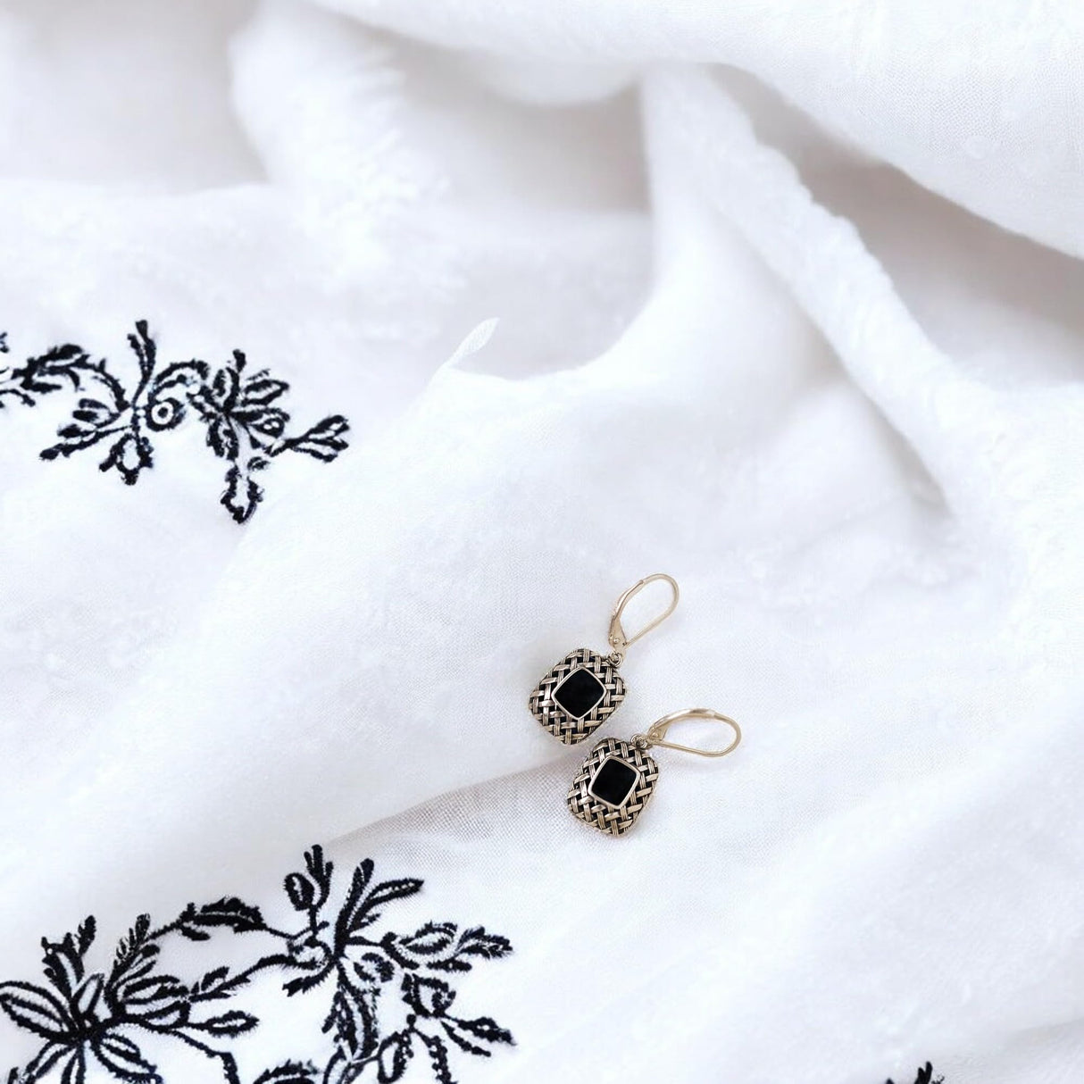 Bottled Up Designs Handmade Vintage Quilted Square Leverback Earrings, Sterling Silver, Eco Friendly, Made in USA, Birthday Gifts, Mothers Day, Women (Cobalt)