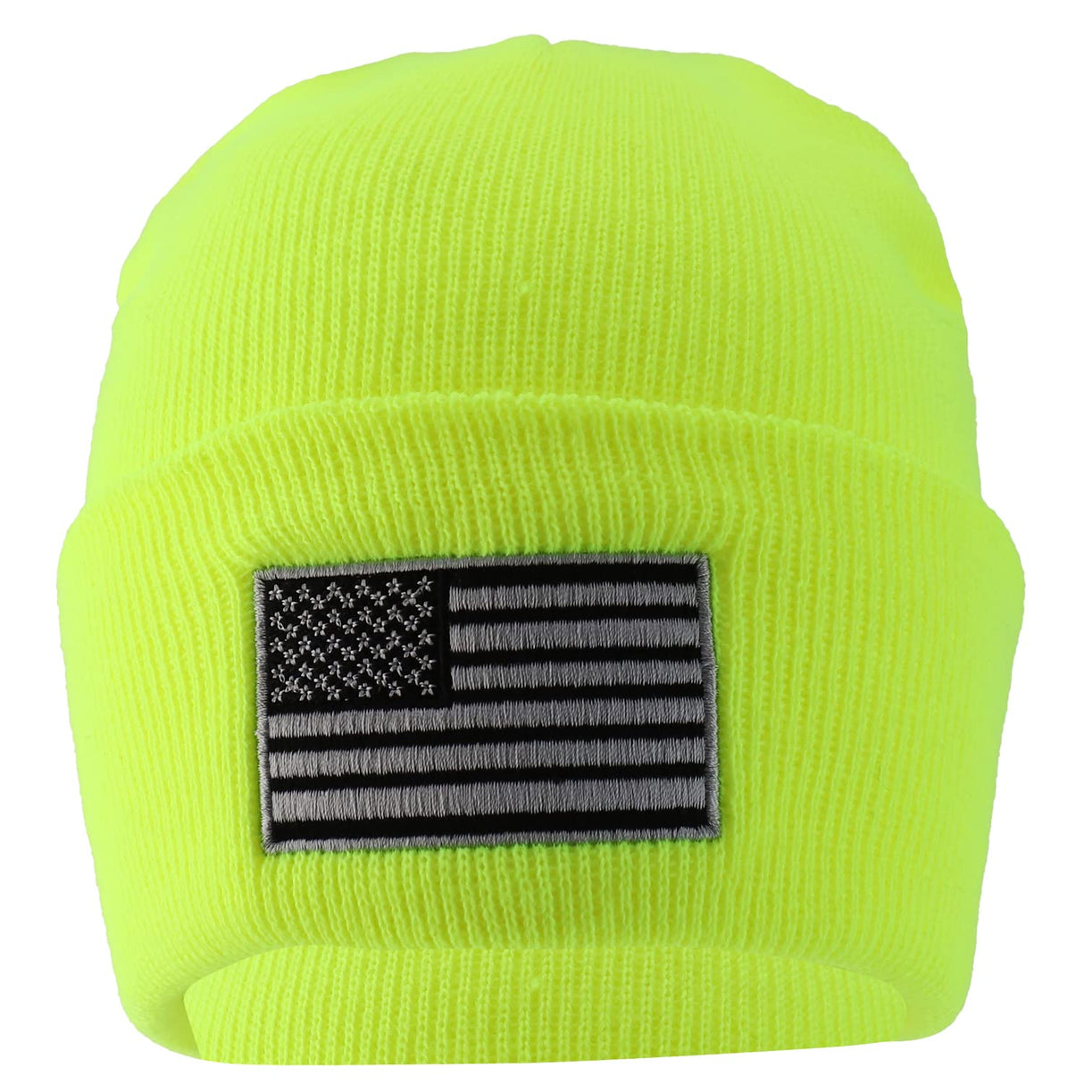 Made in USA Grey American Flag Embroidered Knit Cuff Long Beanie