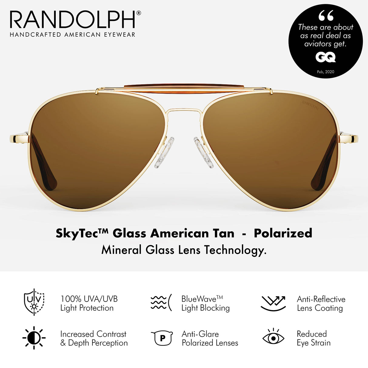 Randolph USA | Sportsman Aviator Authentic Sunglasses for Men Polarized 100% UV