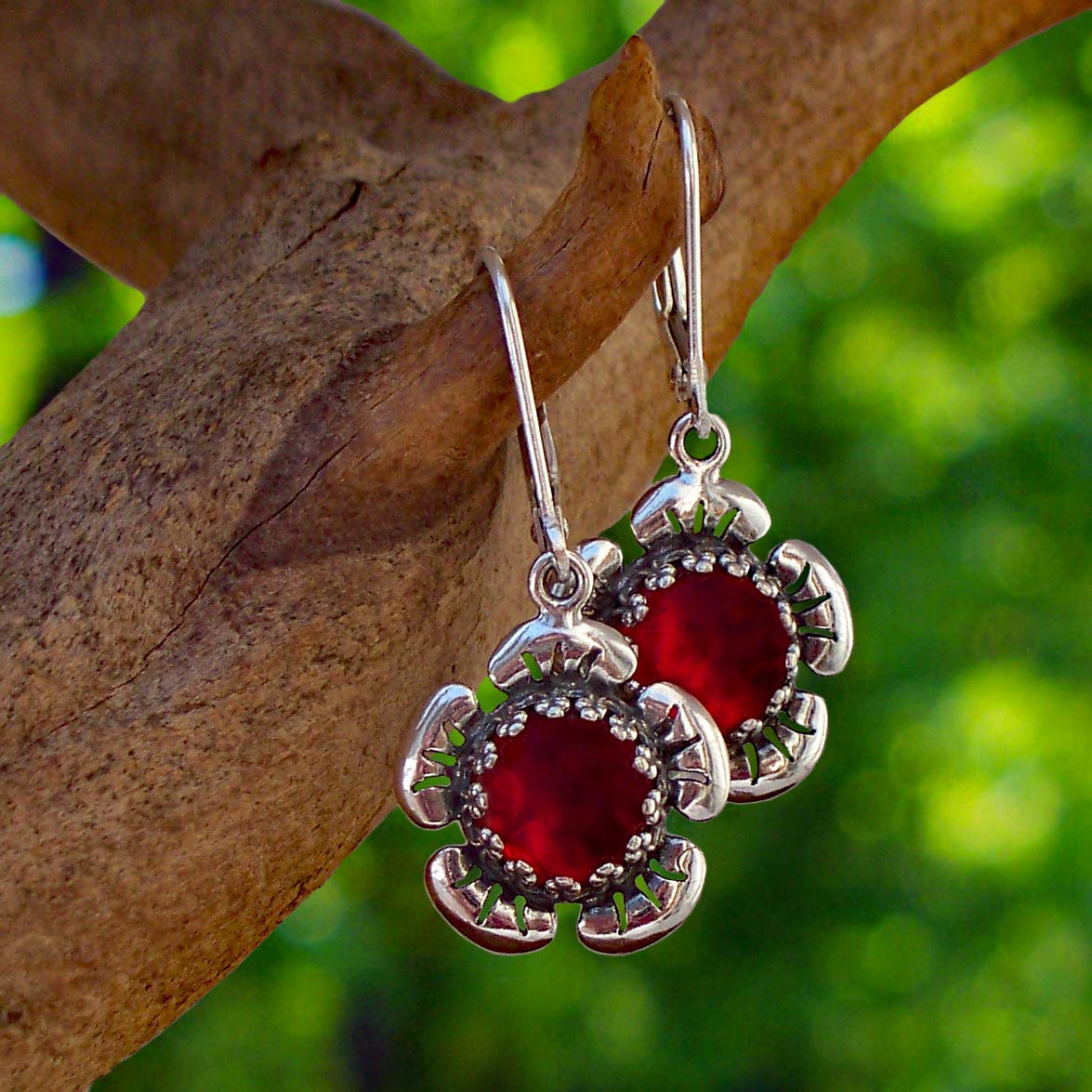 Bottled Up Designs Handmade Bloom Once More Earrings, Recycled Vintage Glass, Sterling Silver, Eco Friendly, Made in USA, Birthday Gifts, Mothers Day, Women, Anniversary (Olive Wine Bottle)