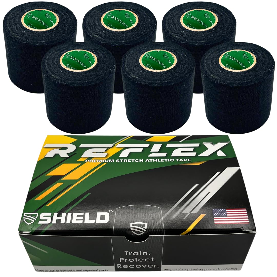Shield Reflex | Stretch Athletic Tape, Tear by Hand, Made in USA, Thin, Flexible, Elastic Sports Tape, Spatting Football Tape 6 Pack (Midnight Blue, 2 Inch)
