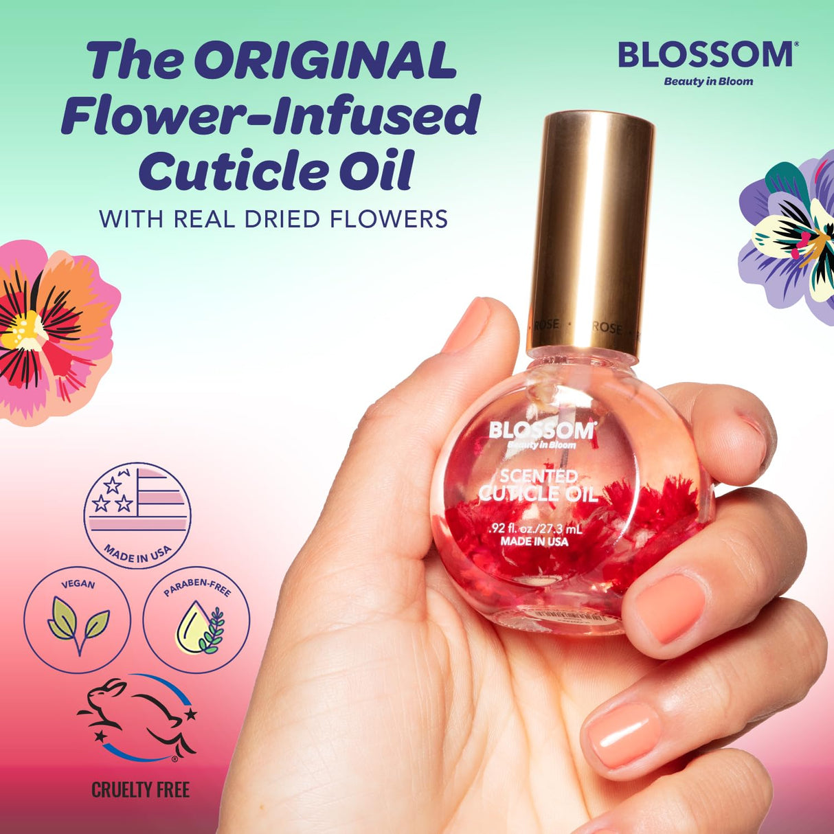Blossom Scented Cuticle Oil, Infused with Real Flowers, Hydrating, Moisturizing, Strengthening, Made in USA, 0.5 fl. oz, Amazon Exclusive, Watermelon