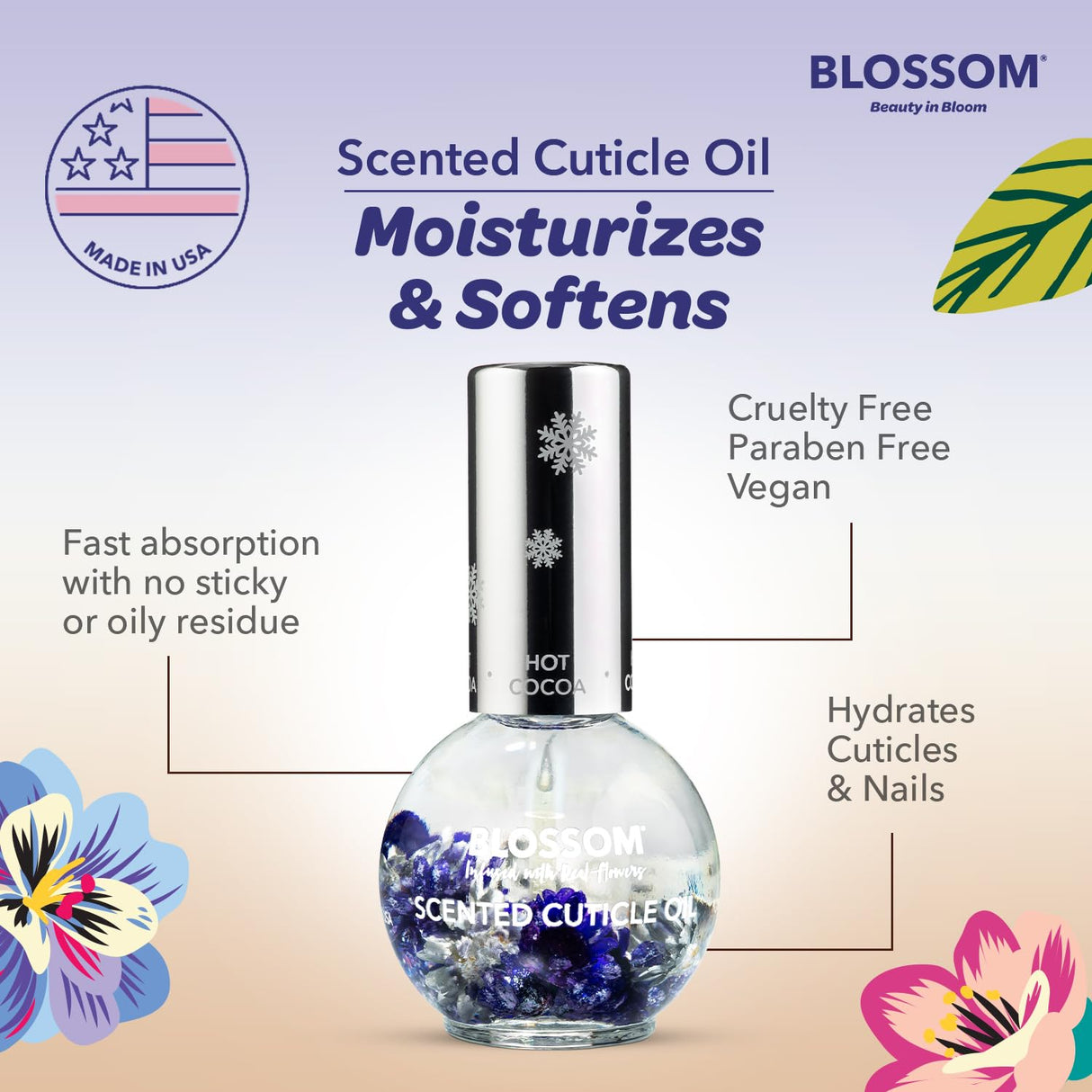 Blossom Scented Cuticle Oil, Infused with Real Flowers, Hydrating, Moisturizing, Strengthening, Made in USA, 0.5 fl. oz, Amazon Exclusive, Watermelon
