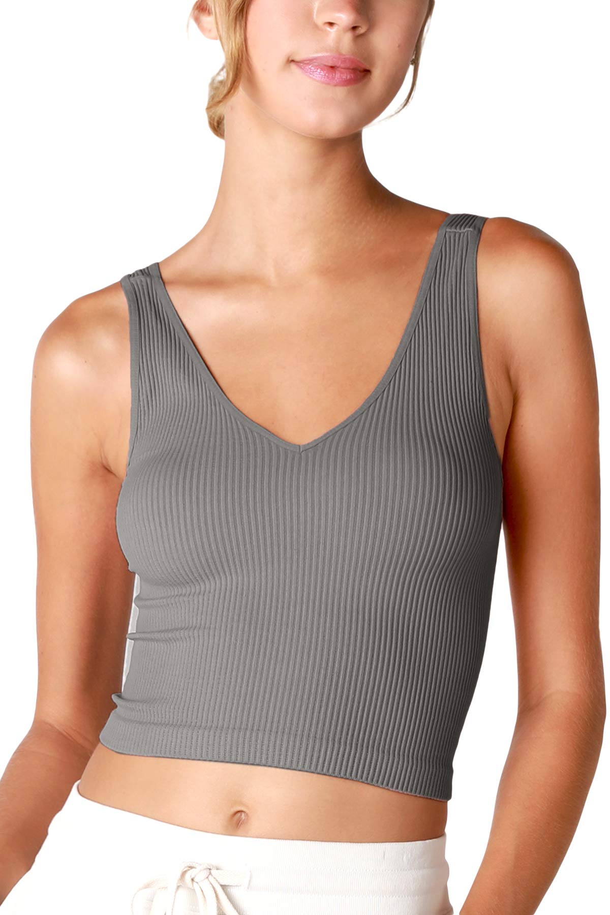 NIKIBIKI Women Seamless V-Neck Ribbed Crop Top, Made in U.S.A, One Size