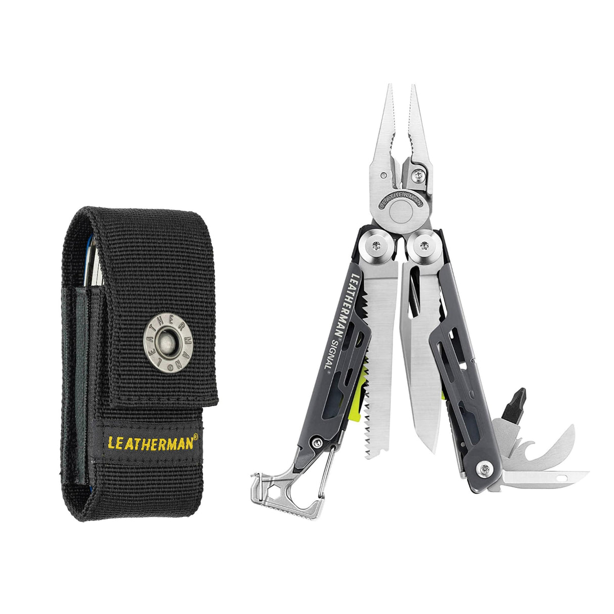 LEATHERMAN, Signal, 19-in-1 Multi-tool for Outdoors, Camping, Hiking, Fishing, Survival, Durable & Lightweight EDC, Made in the USA, Aqua/Silver with Nylon Sheath