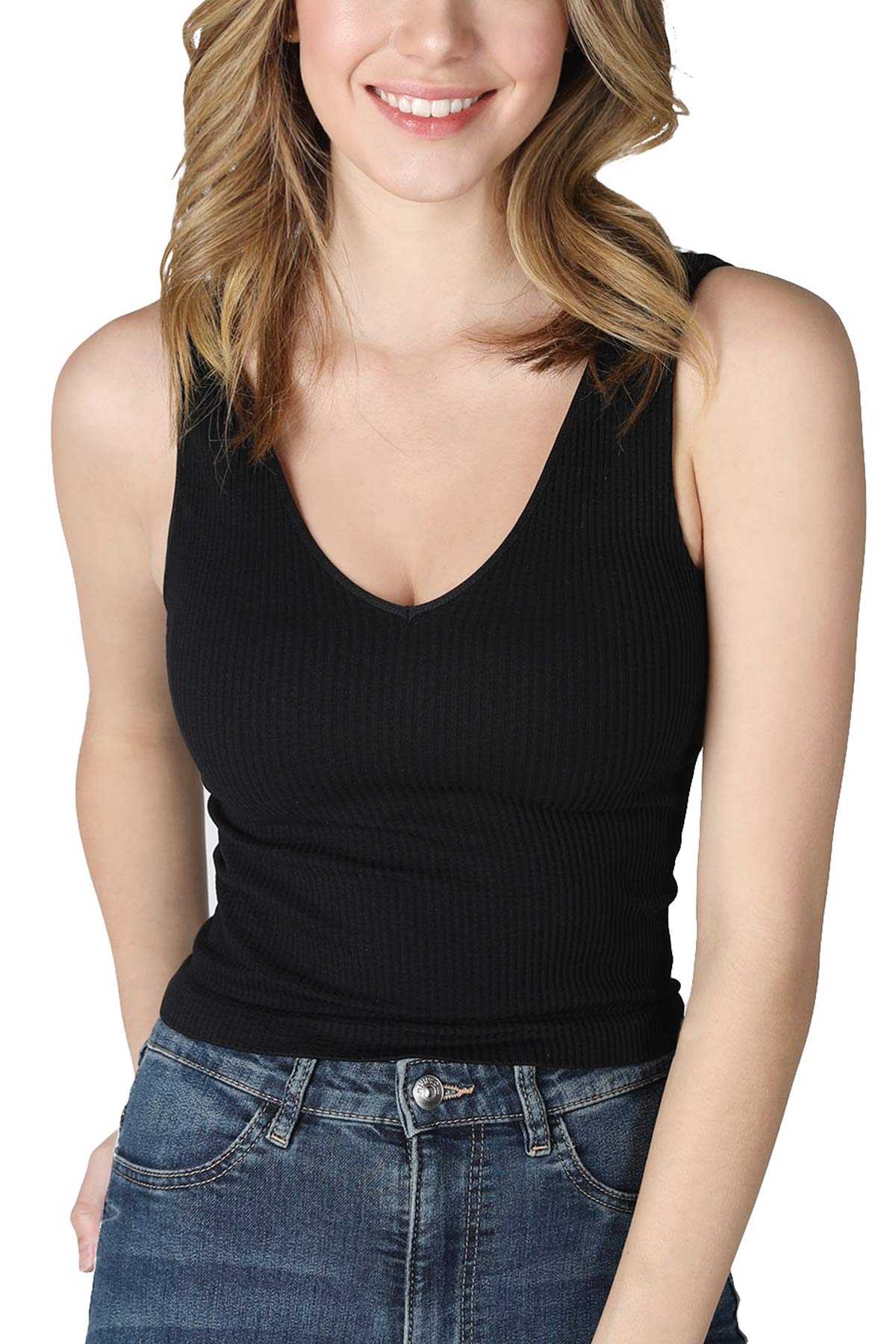 NIKIBIKI Women Seamless V-Neck Ribbed Crop Top, Made in U.S.A, One Size