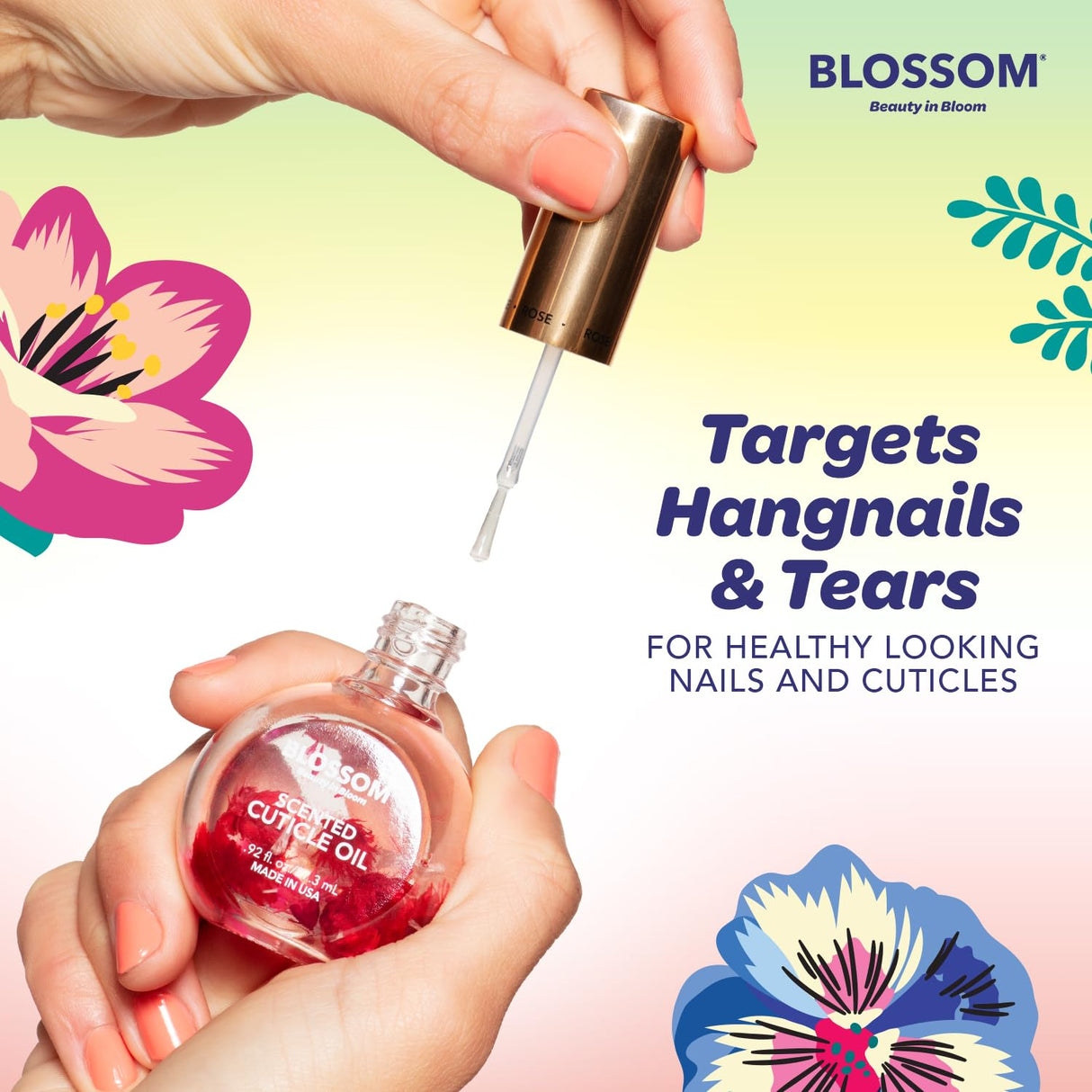 Blossom Scented Cuticle Oil, Infused with Real Flowers, Hydrating, Moisturizing, Strengthening, Made in USA, 0.5 fl. oz, Amazon Exclusive, Watermelon