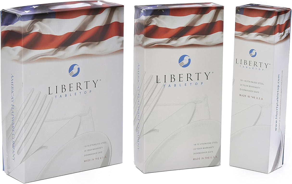 Liberty Tabletop American Outdoors 45 Piece Flatware set Service for Eight with Serving Set Made in the USA Silverware