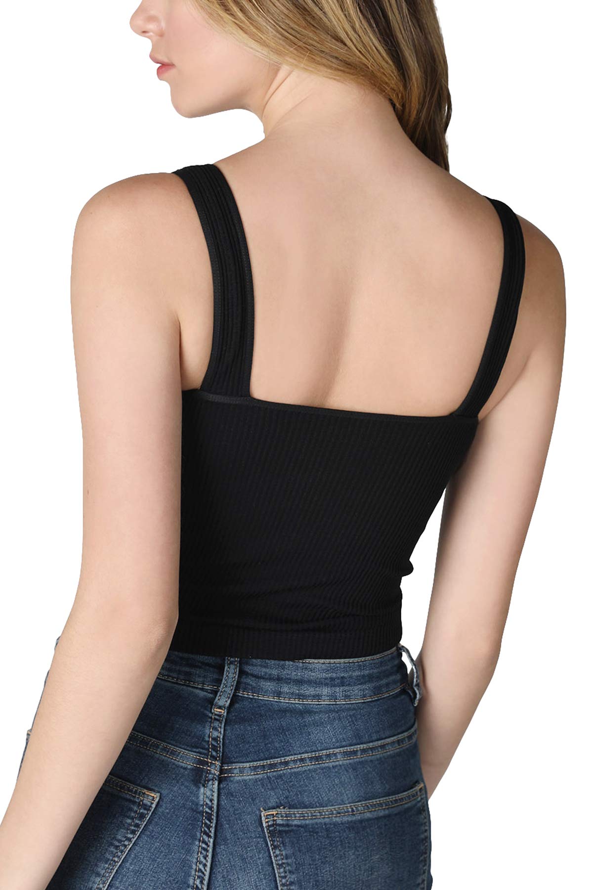 NIKIBIKI Women Seamless V-Neck Ribbed Crop Top, Made in U.S.A, One Size