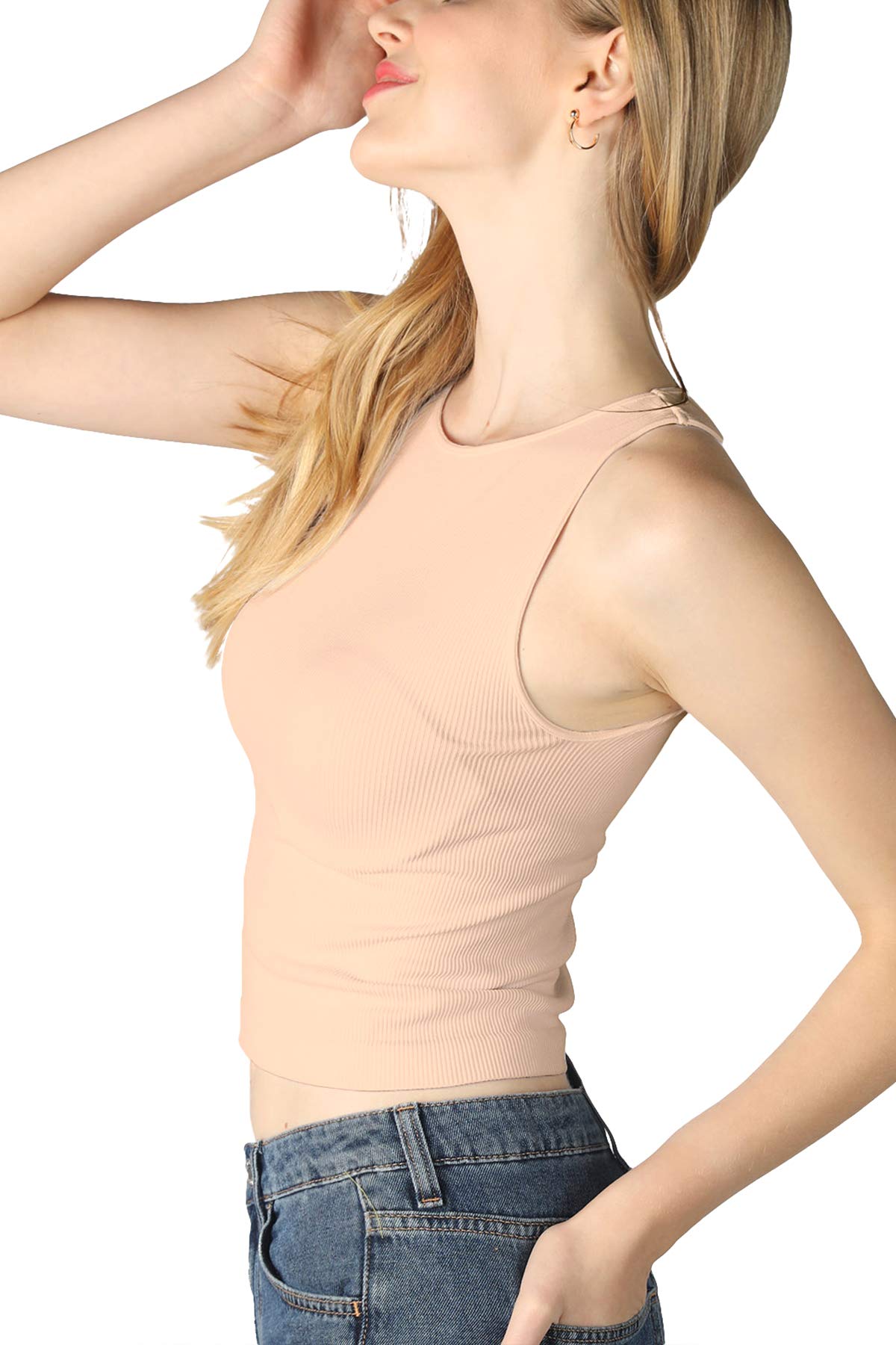 NIKIBIKI Women Seamless High Neck Ribbed Crop Top, Made in U.S.A, One Size