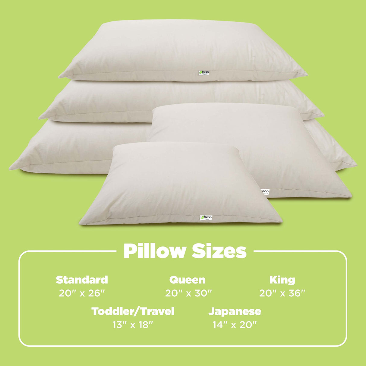 Kapok Standard Bed Pillow - 20" x 26" - Organic Cotton, Vegan, Premium Quality - Made in USA - Neck Bed Body Floor Cushion Insert Couch Throw Bolster - Organic Eco Friendly Fabric and Fill